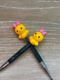 Needle stoppers, stitch stoppers for knitting needles, Easter chick chicken