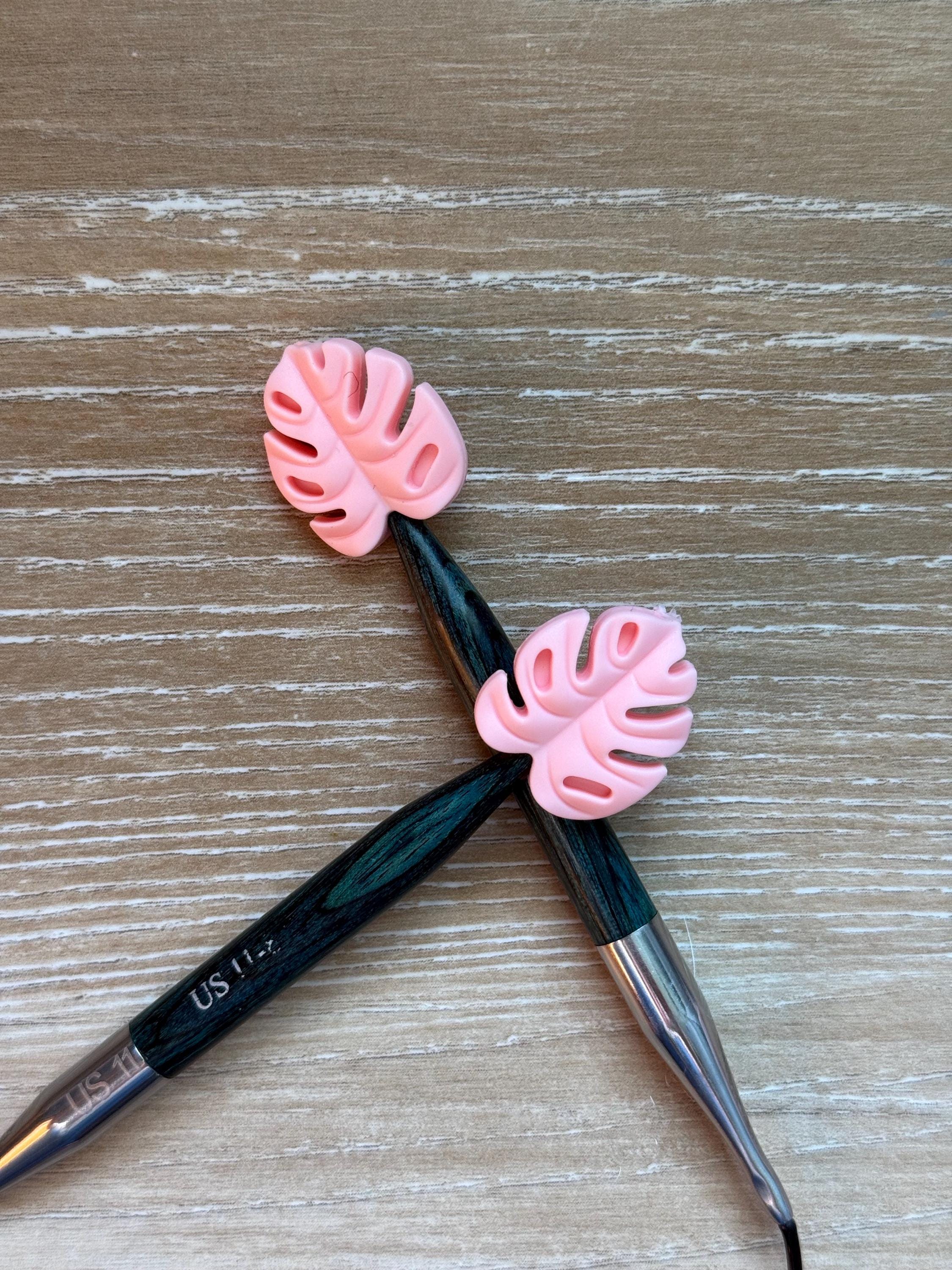 Needle stoppers for knitting needles, leaves, mint, green, lime green, grey, sage