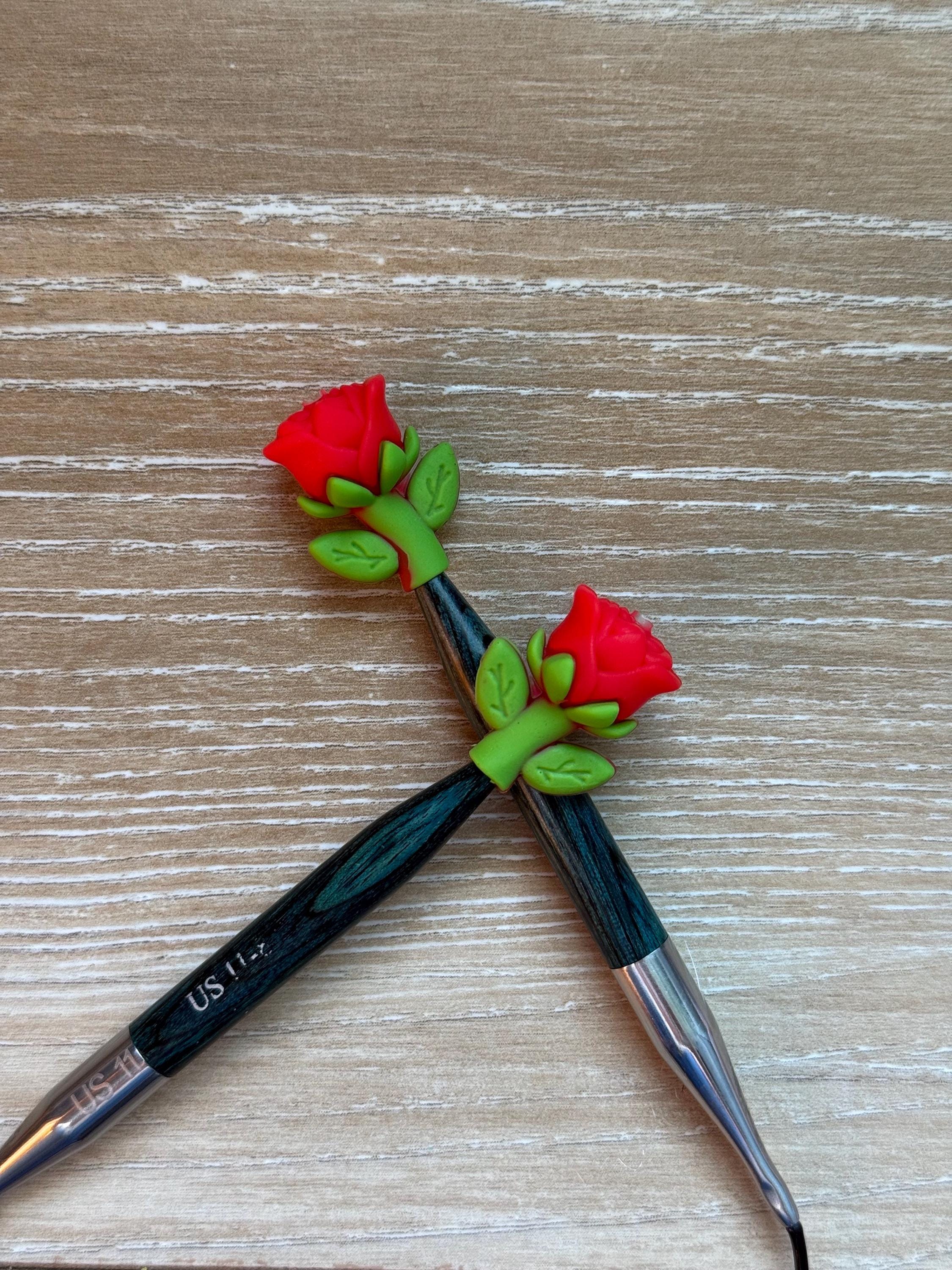 Needle stoppers, stitch stopper for knitting needles, rose, flower