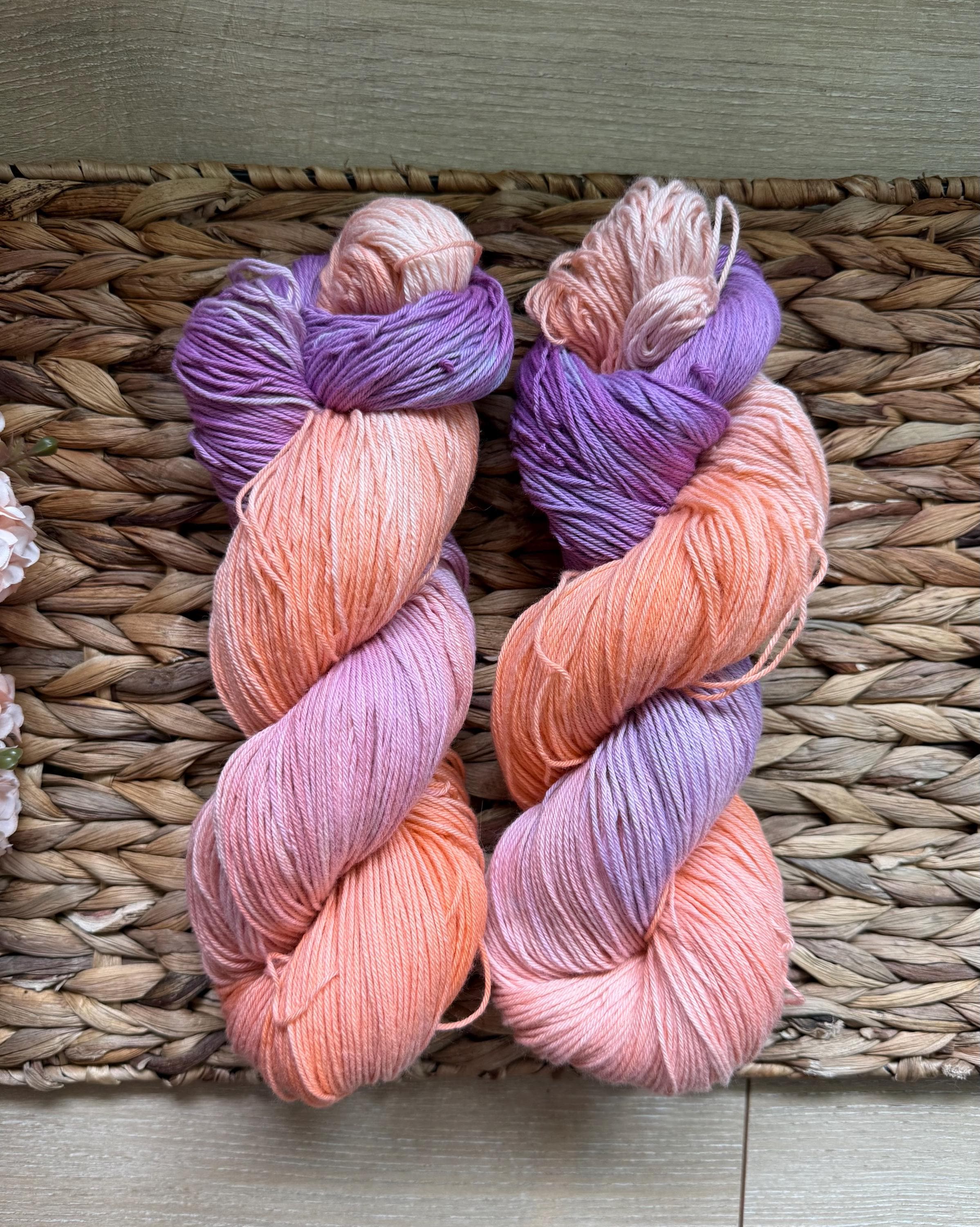 Astral hand dyed Sock/Fingering cotton yarn, hank of yarn , for knit, crochet, speckled orange purple