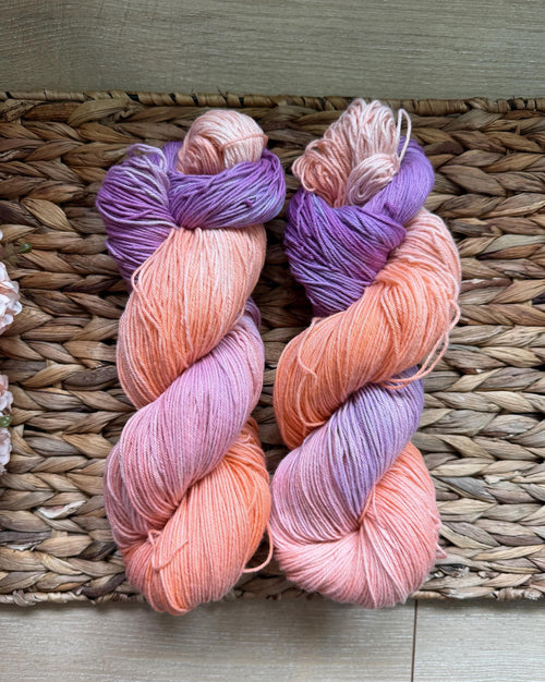 Astral hand dyed Sock/Fingering cotton yarn, hank of yarn , for knit, crochet, speckled orange purple