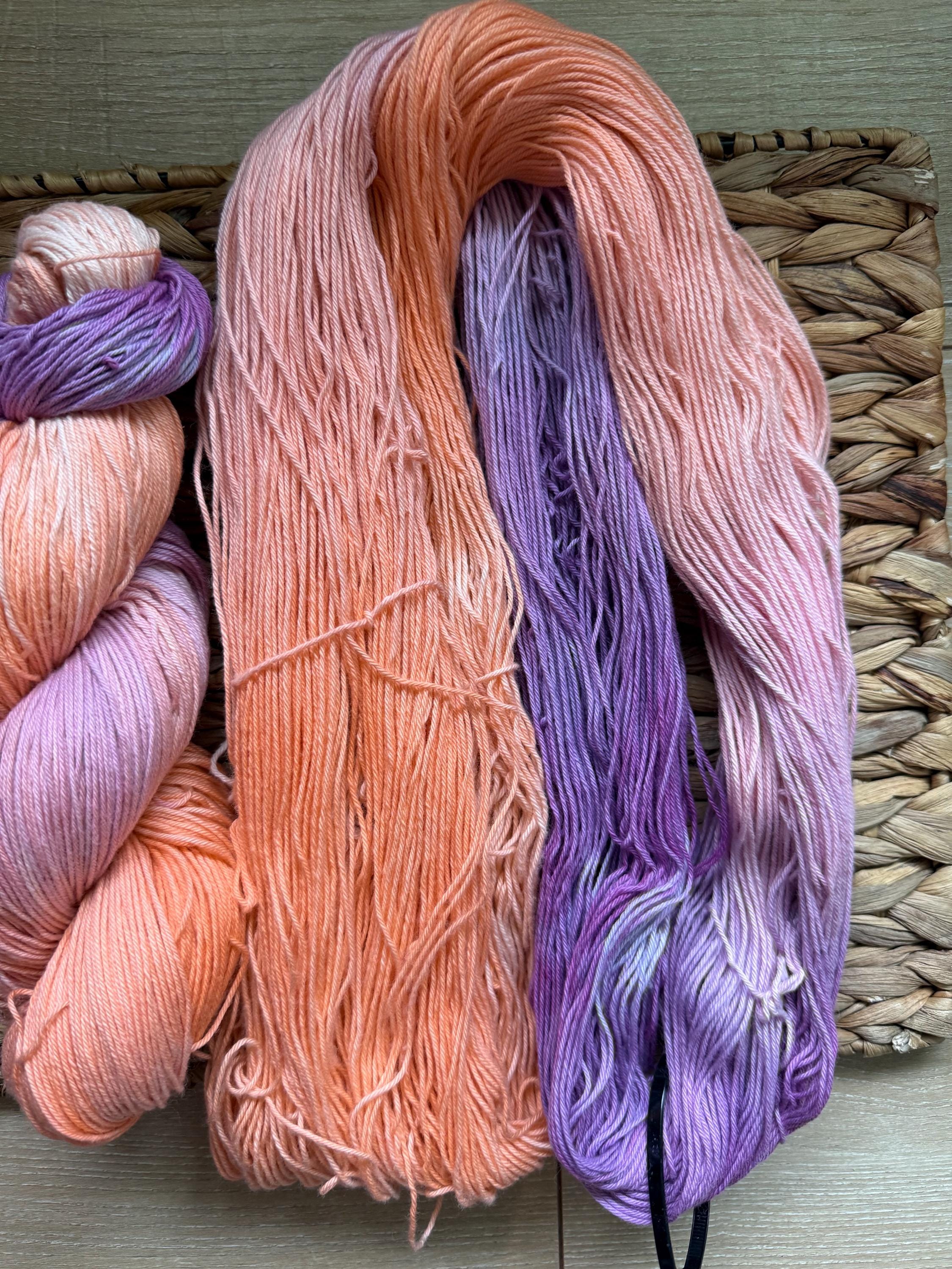 Astral hand dyed Sock/Fingering cotton yarn, hank of yarn , for knit, crochet, speckled orange purple