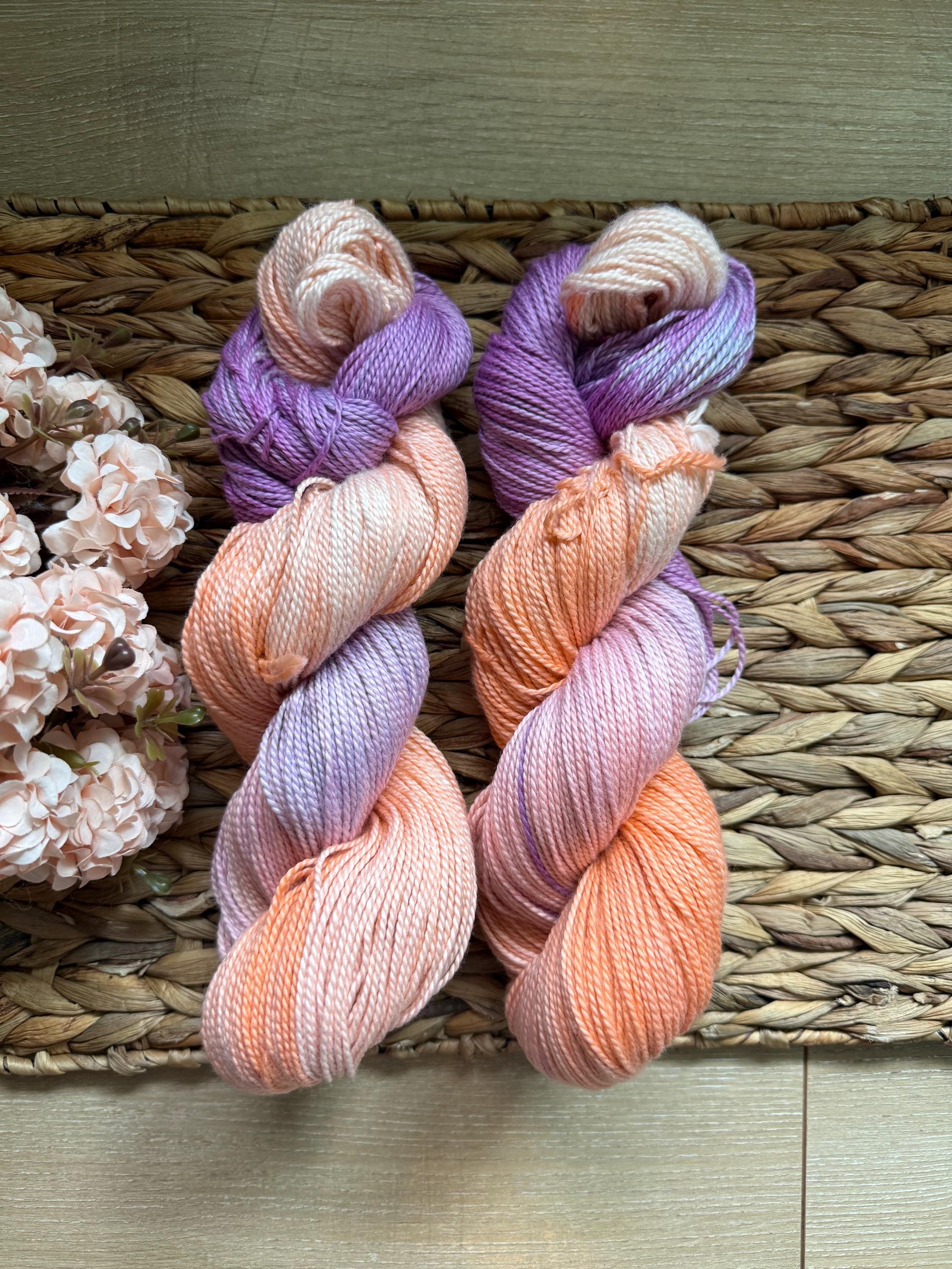 Astral hand dyed DK prima cotton yarn, hank of yarn , for knit, crochet, speckled purple orange