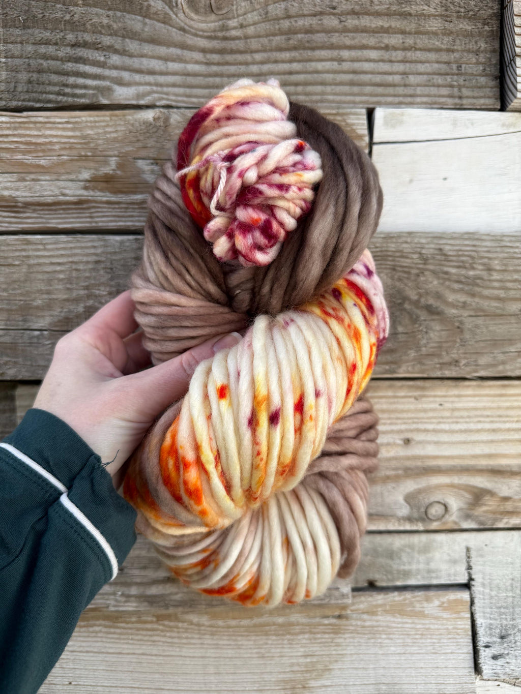 Wild mushroom hand dyed super bulky merino wool, size 6, autumn fall natural, speckled, solid, multicolor, indie dye, superwash