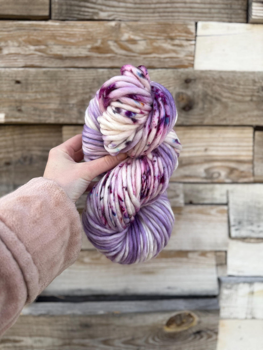 Wisteria lane hand dyed super bulky merino wool, size 6 purple, speckled, solid, multicolor, indie dye, superwash spring colorway