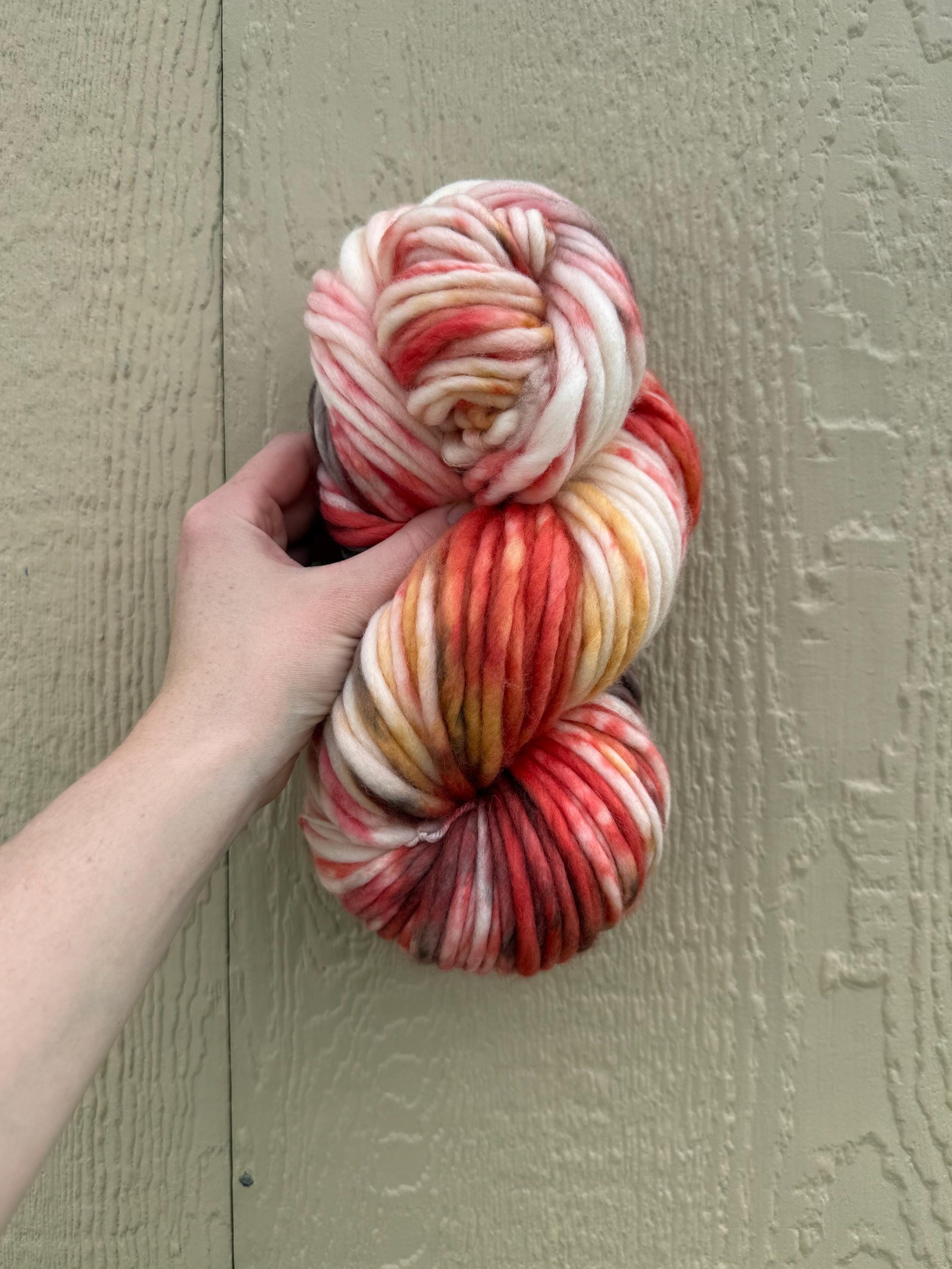 Cherry crumble hand dyed super bulky merino wool, size 6 brown, red fall natural, speckled, solid, multicolor, indie dye, superwash