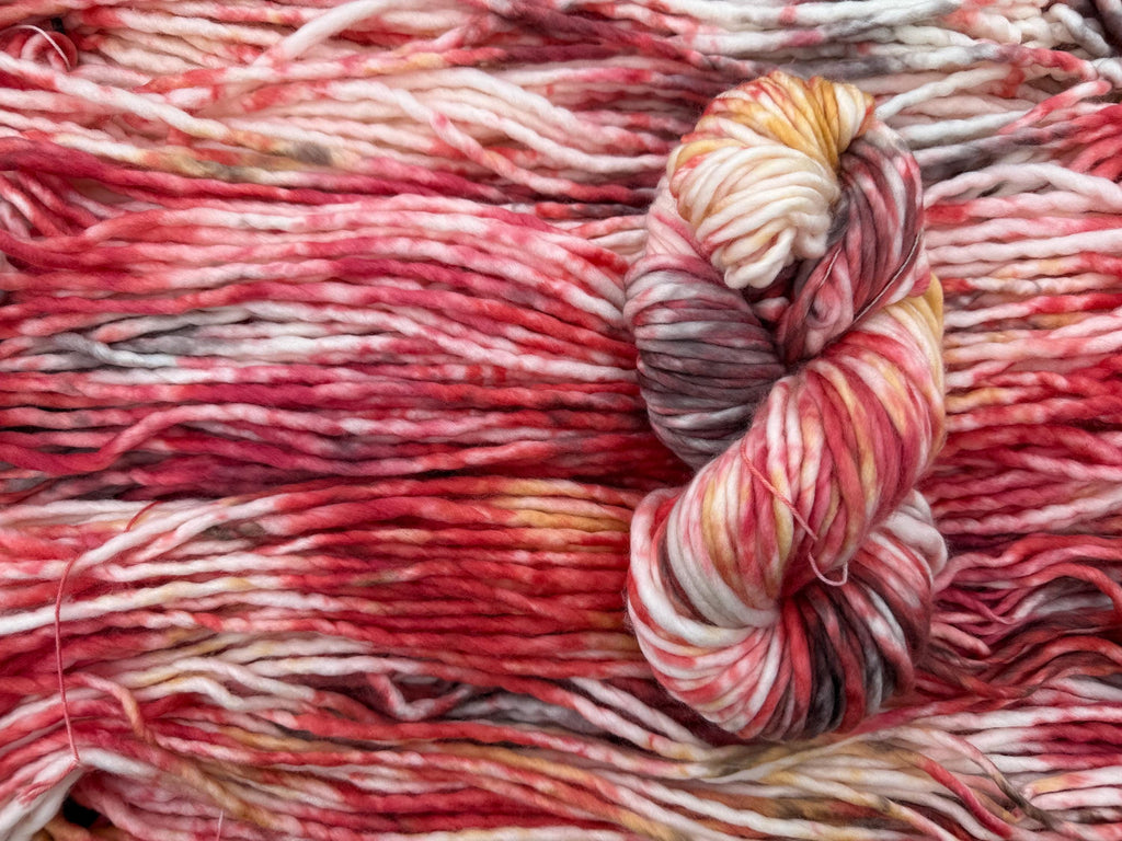 Cherry crumble hand dyed super bulky merino wool, size 6 brown, red fall natural, speckled, solid, multicolor, indie dye, superwash