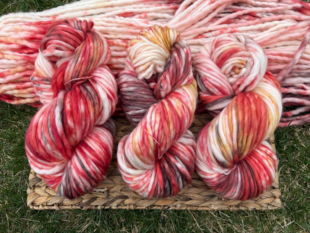 Cherry crumble hand dyed super bulky merino wool, size 6 brown, red fall natural, speckled, solid, multicolor, indie dye, superwash