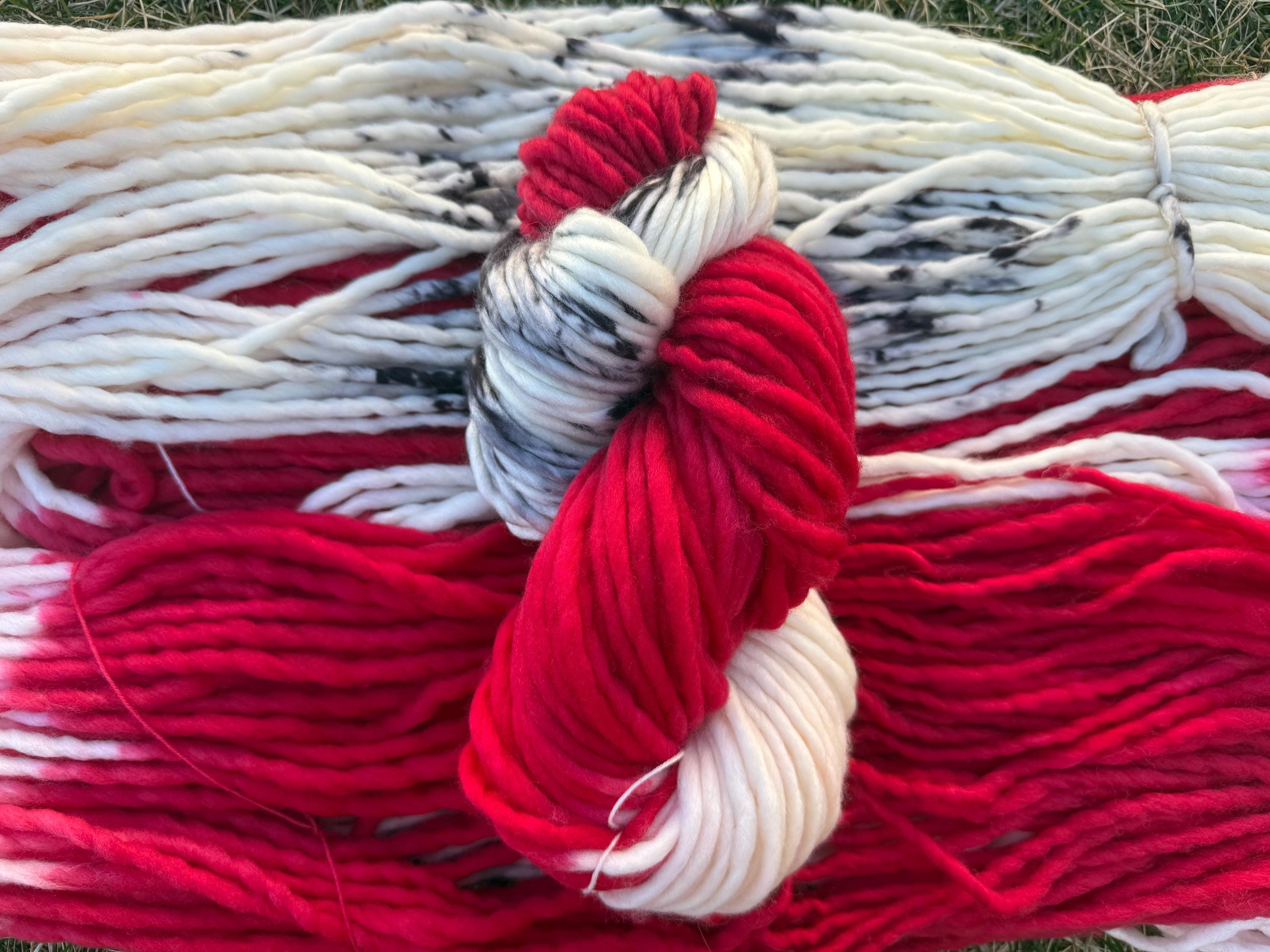Winter berries and dyed super bulky merino wool, size 6 black red, fall natural, speckled, solid, multicolor, indie dye,