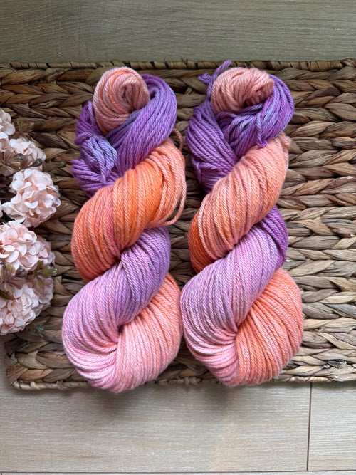 Astral hand dyed worsted cotton yarn, hank of yarn , for knit, crochet, speckled orange purple