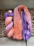 Astral hand dyed Sock/Fingering cotton yarn, hank of yarn , for knit, crochet, speckled orange purple