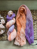 Astral hand dyed DK prima cotton yarn, hank of yarn , for knit, crochet, speckled purple orange