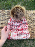Cherry crumble multi color Knit luxury beanie, fold brim beanie, winter toque, merino wool, adult medium, for her handmade, gifts for her