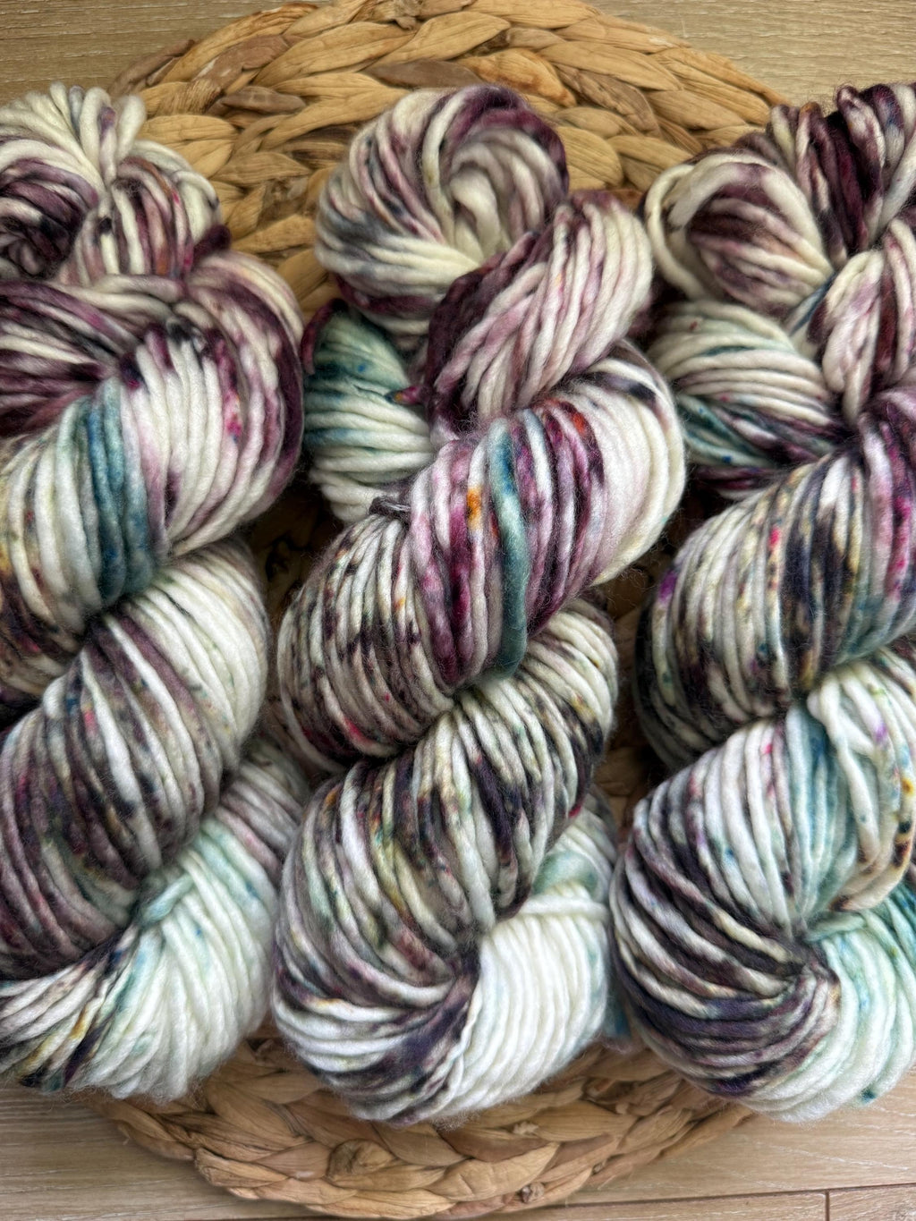 Wild thistle light bulky hand dyed bulky merino wool, 109 yard, 5 weight, semi solid, multicolor, indie dye, superwash