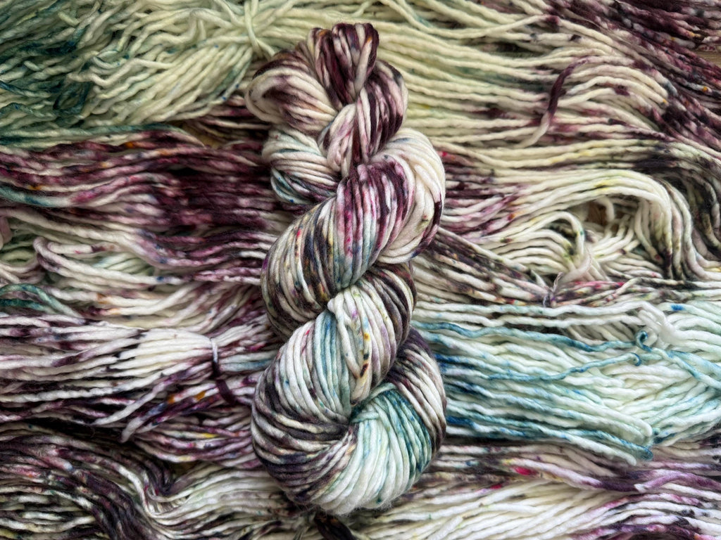 Wild thistle light bulky hand dyed bulky merino wool, 109 yard, 5 weight, semi solid, multicolor, indie dye, superwash