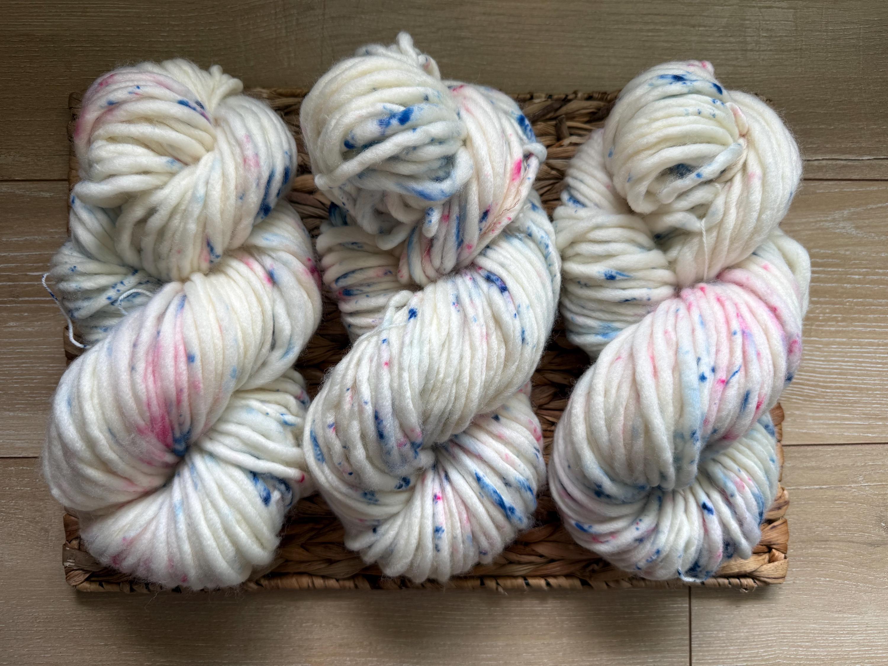 Sugar sugar hand dyed super bulky merino wool, size 6 pink and blue,natural, speckled, solid, multicolor, indie dye, superwash
