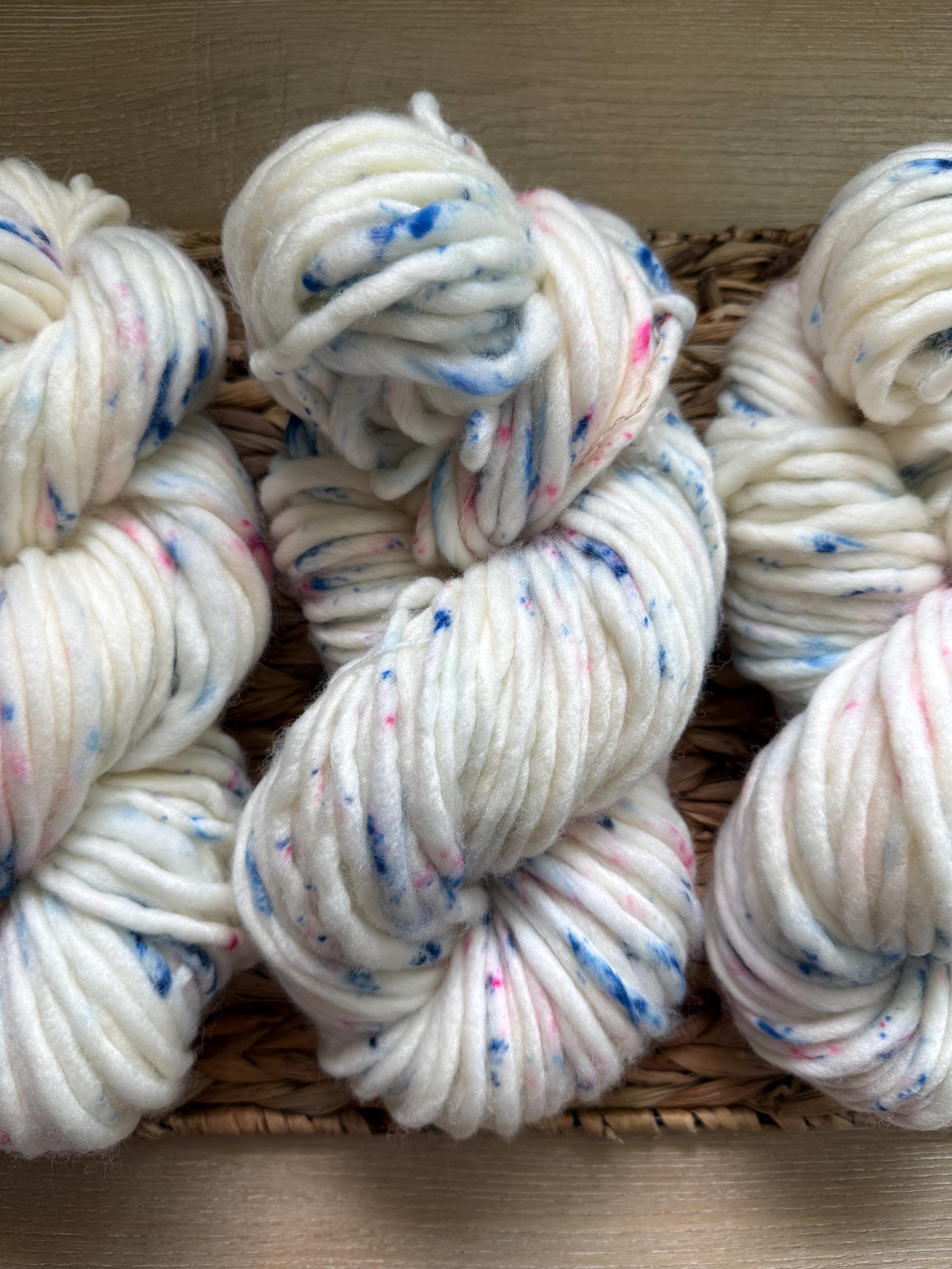 Sugar sugar hand dyed super bulky merino wool, size 6 pink and blue,natural, speckled, solid, multicolor, indie dye, superwash