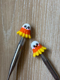 Needle stoppers for knitting needles, Halloween, candy corn ghost