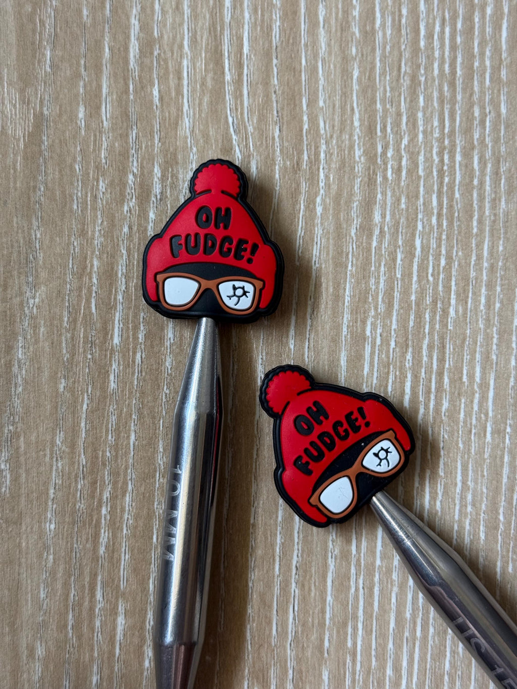 Needle stoppers for knitting needles, Christmas, oh fudge, merry Christmas, stitch stopper