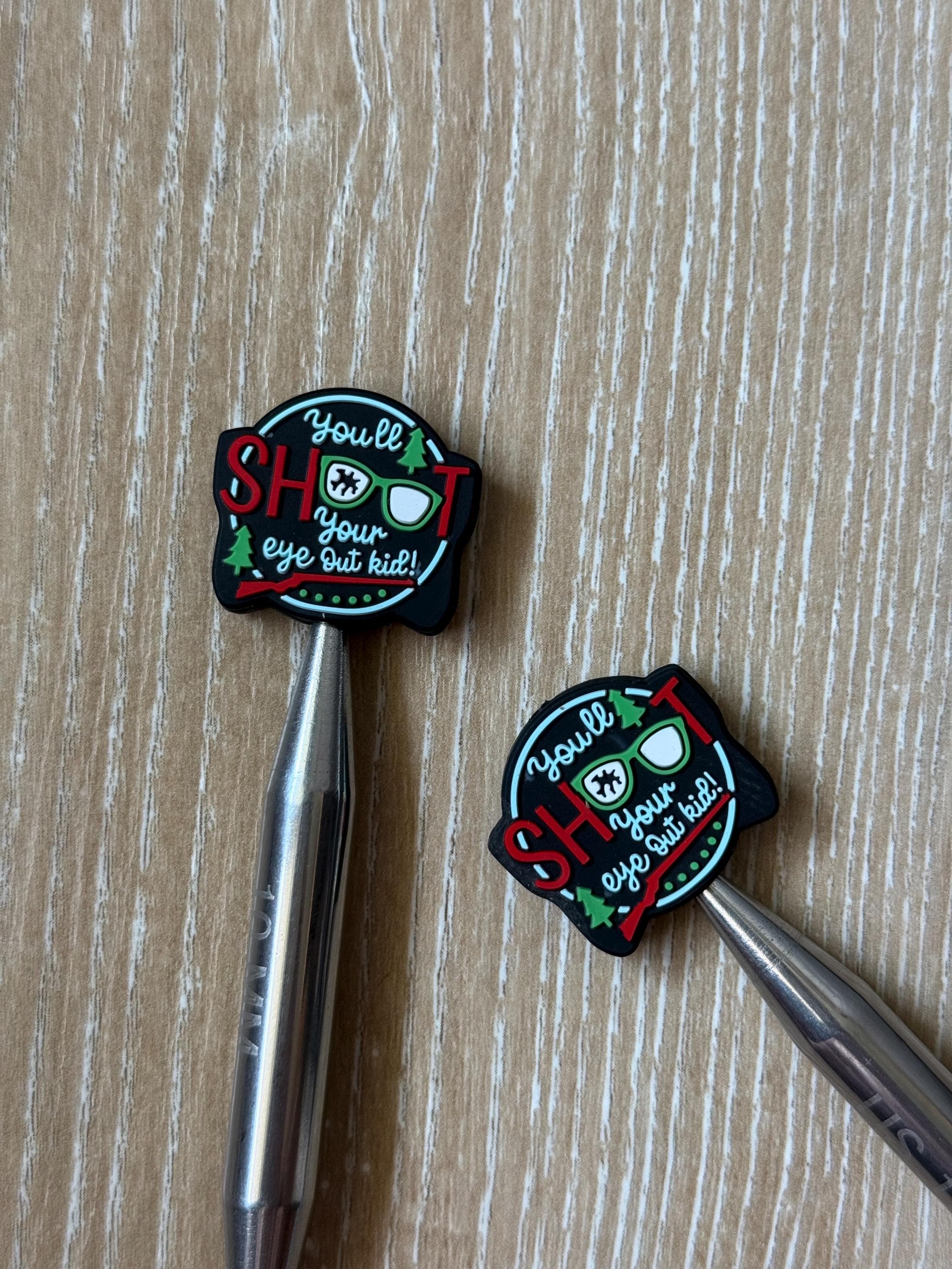 Needle stoppers for knitting needles, Christmas, youll shoot your eye out kid, stitch stopper