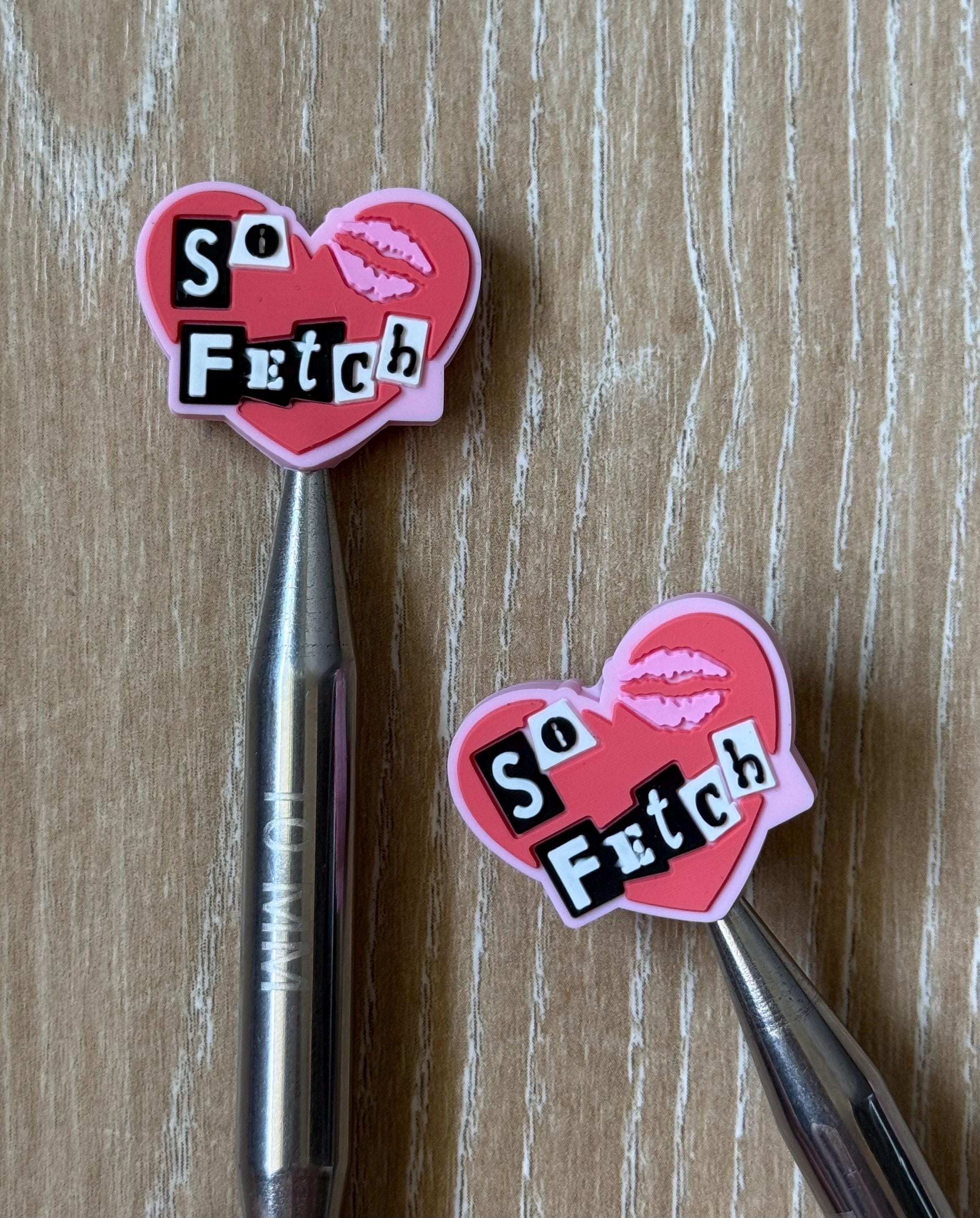 Needle stoppers for knitting needles, pink heart so fetch, mean girls