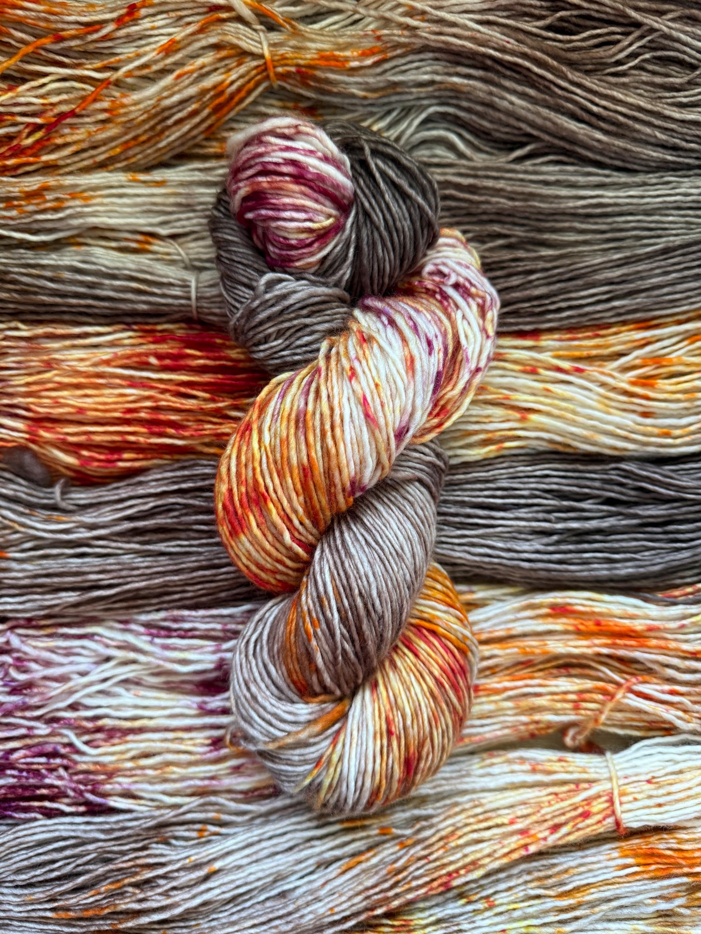 Wild mushroom hand dyed yarn (worsted/aran) merino wool, superwash yarn, brown orange , hank of yarn , for knit crochet
