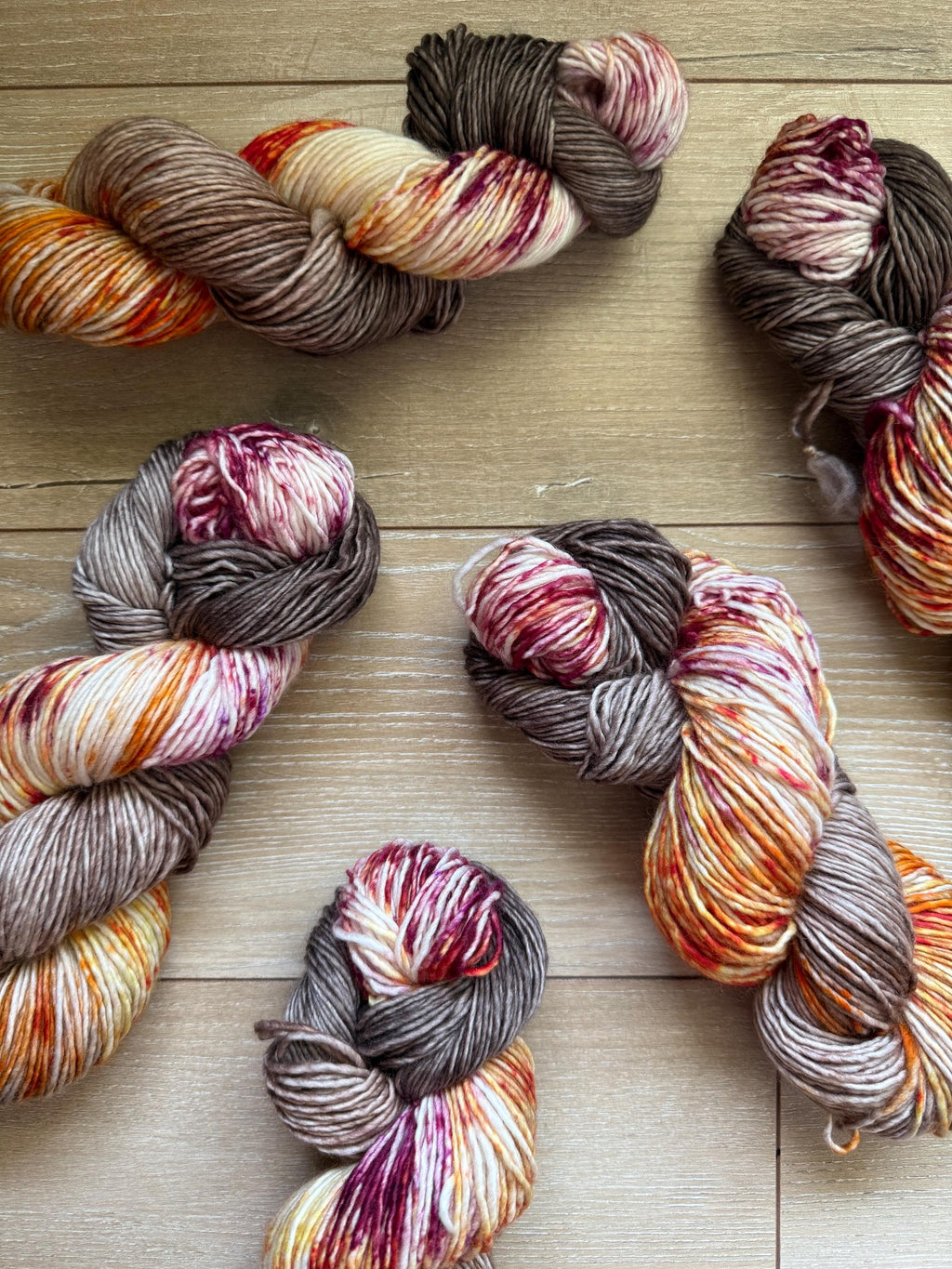 Wild mushroom hand dyed yarn (worsted/aran) merino wool, superwash yarn, brown orange , hank of yarn , for knit crochet