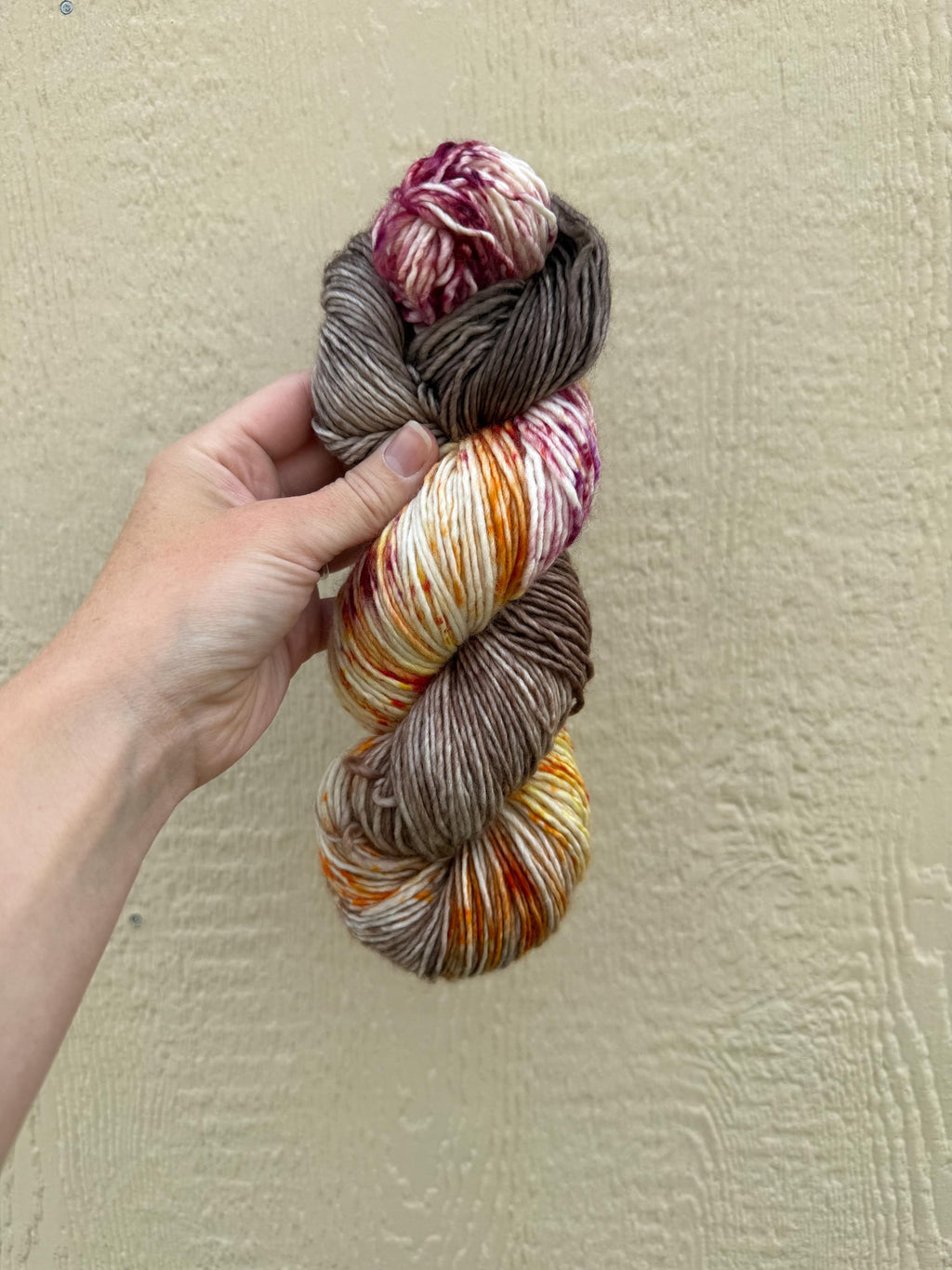 Wild mushroom hand dyed yarn (worsted/aran) merino wool, superwash yarn, brown orange , hank of yarn , for knit crochet