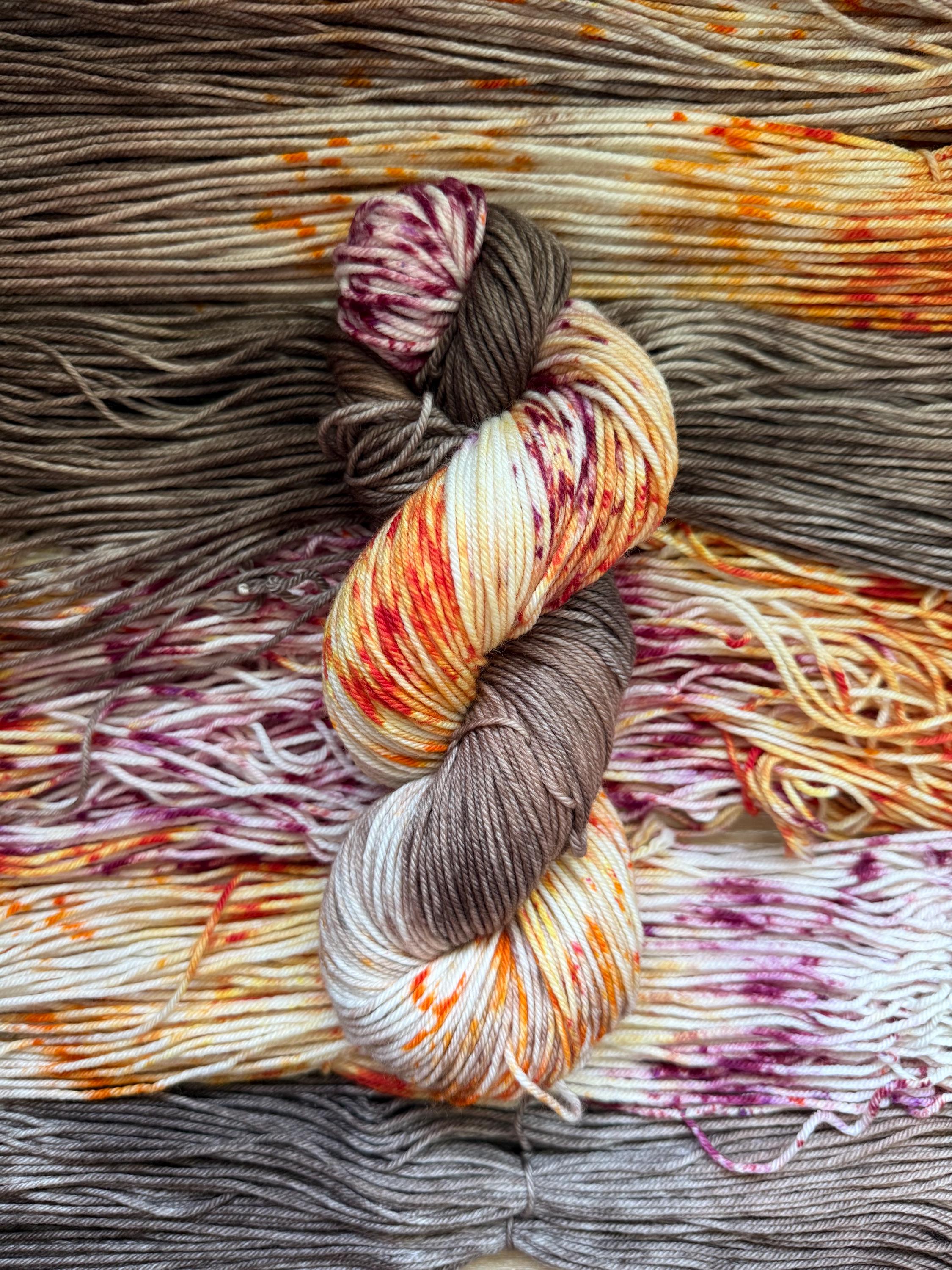 Wild mushroom hand dyed DK merino wool nylon blend superwash yarn, hank of yarn , for knit crochet, 4 ply