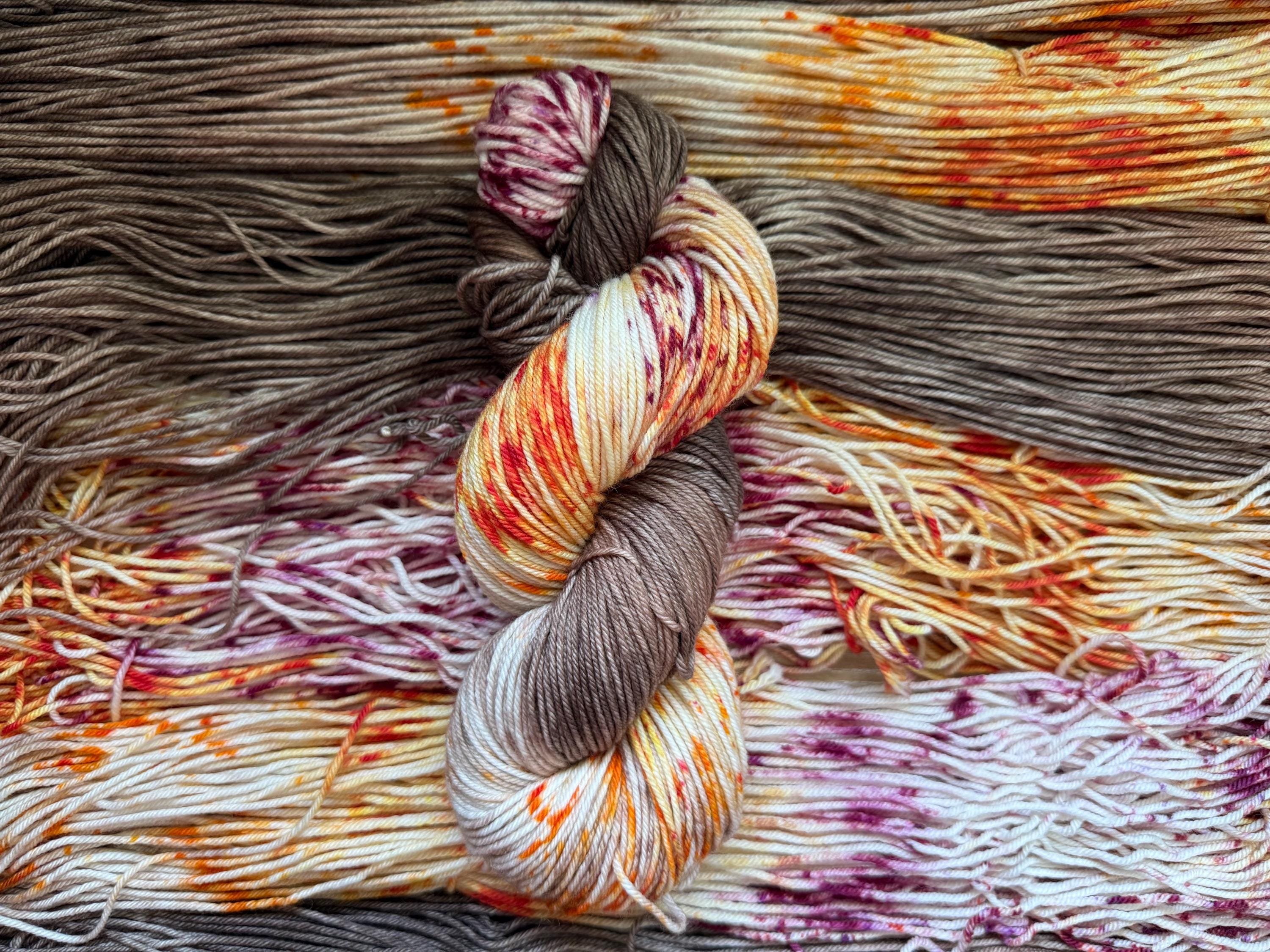 Wild mushroom hand dyed DK merino wool nylon blend superwash yarn, hank of yarn , for knit crochet, 4 ply