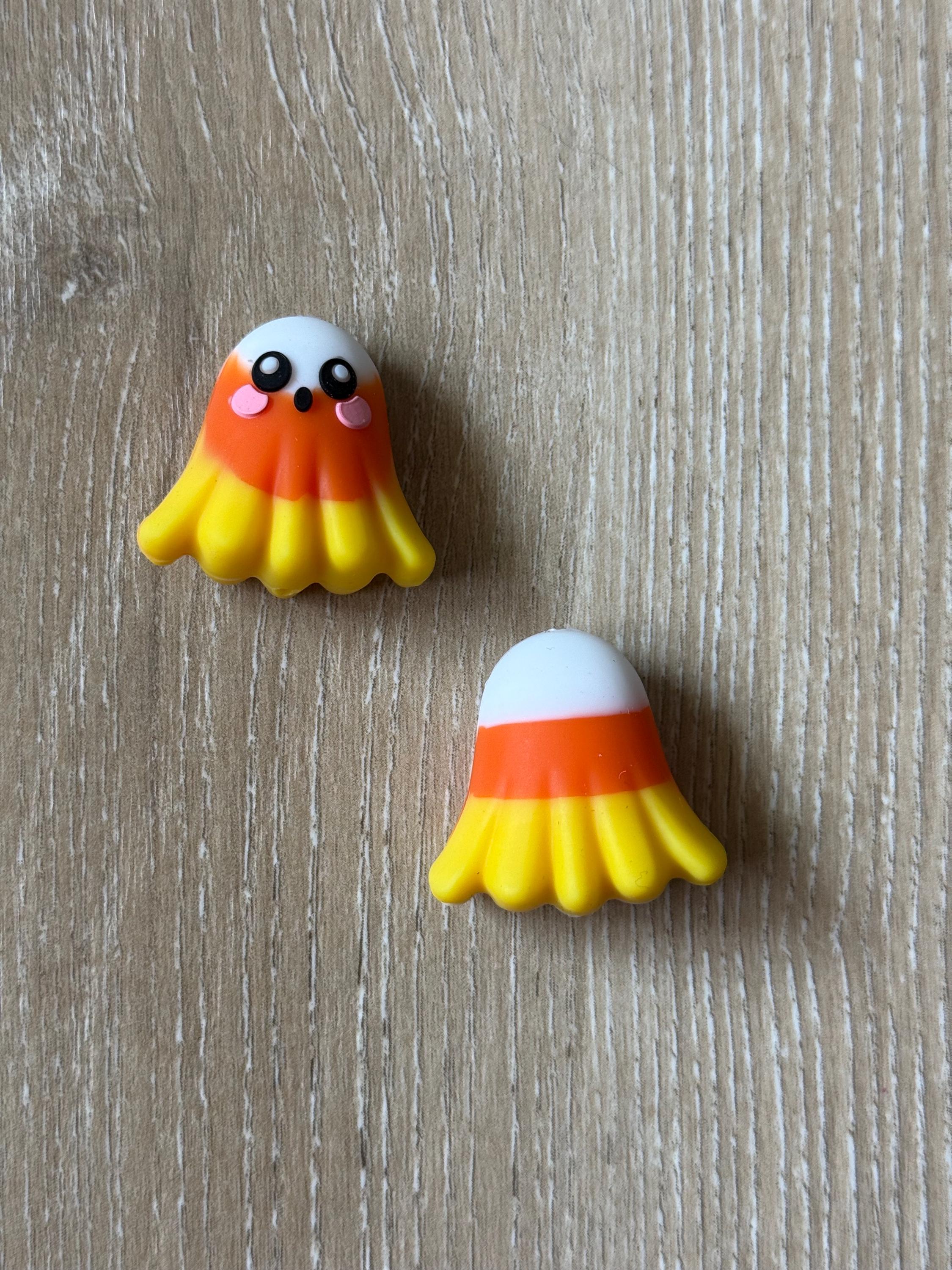 Needle stoppers for knitting needles, Halloween, candy corn ghost