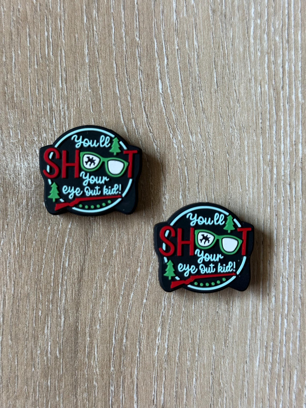 Needle stoppers for knitting needles, Christmas, youll shoot your eye out kid, stitch stopper
