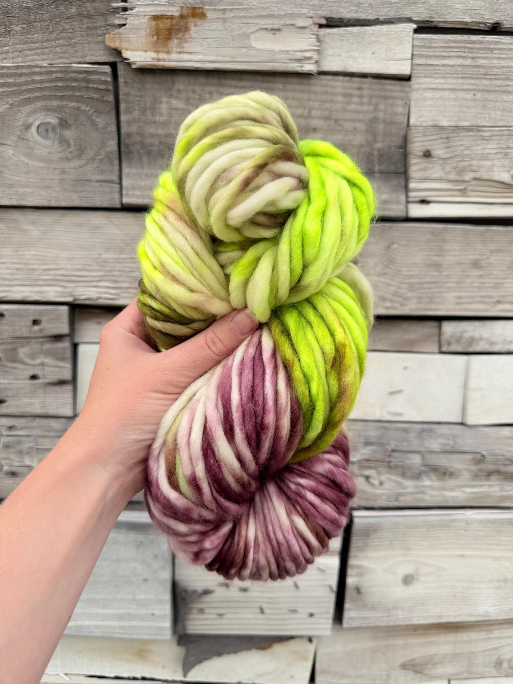 Zombie dance hand dyed super bulky merino wool, size 6 Halloween purple green brown multicolor, indie dye, superwash colorway