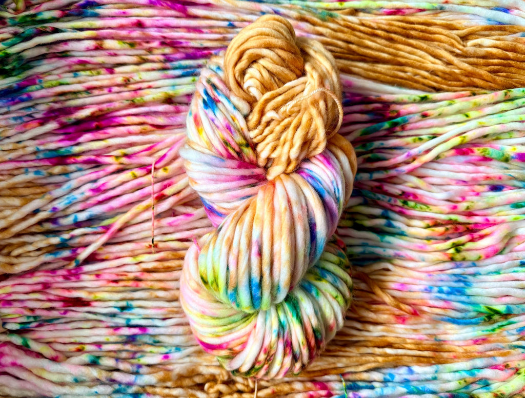 Golden hour hand dyed super bulky merino wool, size 6 gold, autumn fall natural, speckled, solid, multicolor, indie dye, superwash