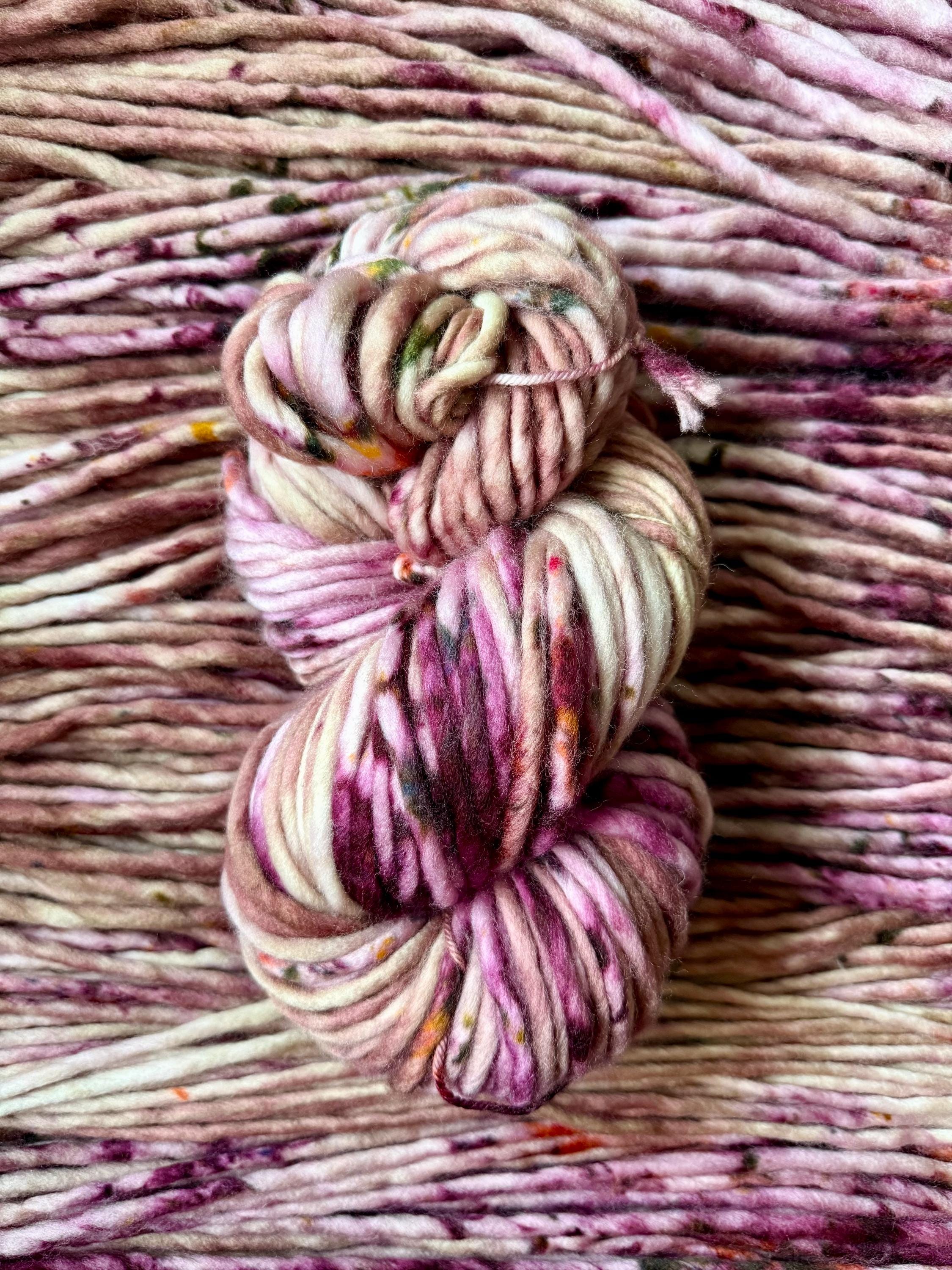 Velvet hand dyed super bulky merino wool, size 6 purple brown natural, speckled, solid, multicolor, indie dye, superwash