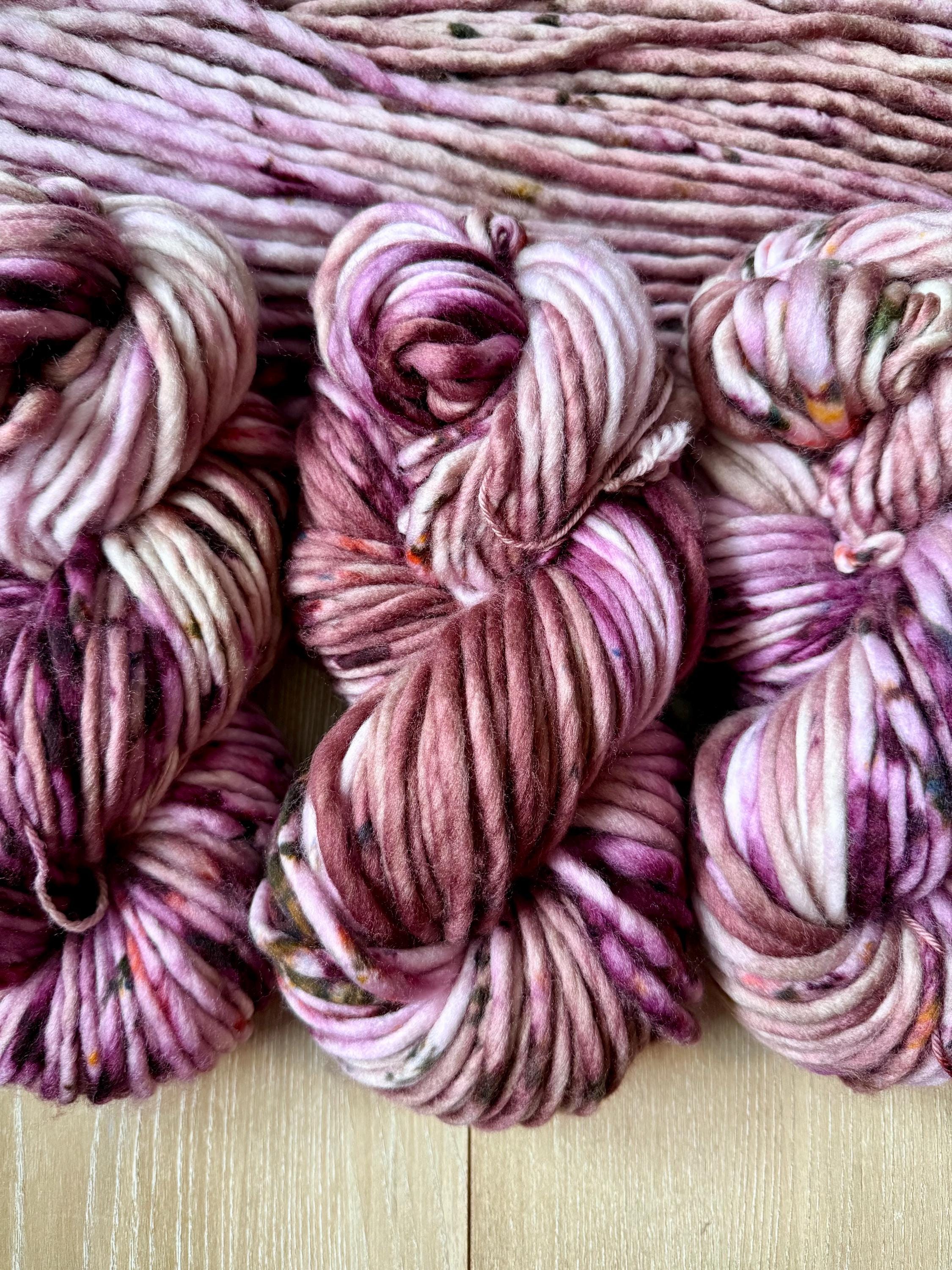 Velvet hand dyed super bulky merino wool, size 6 purple brown natural, speckled, solid, multicolor, indie dye, superwash