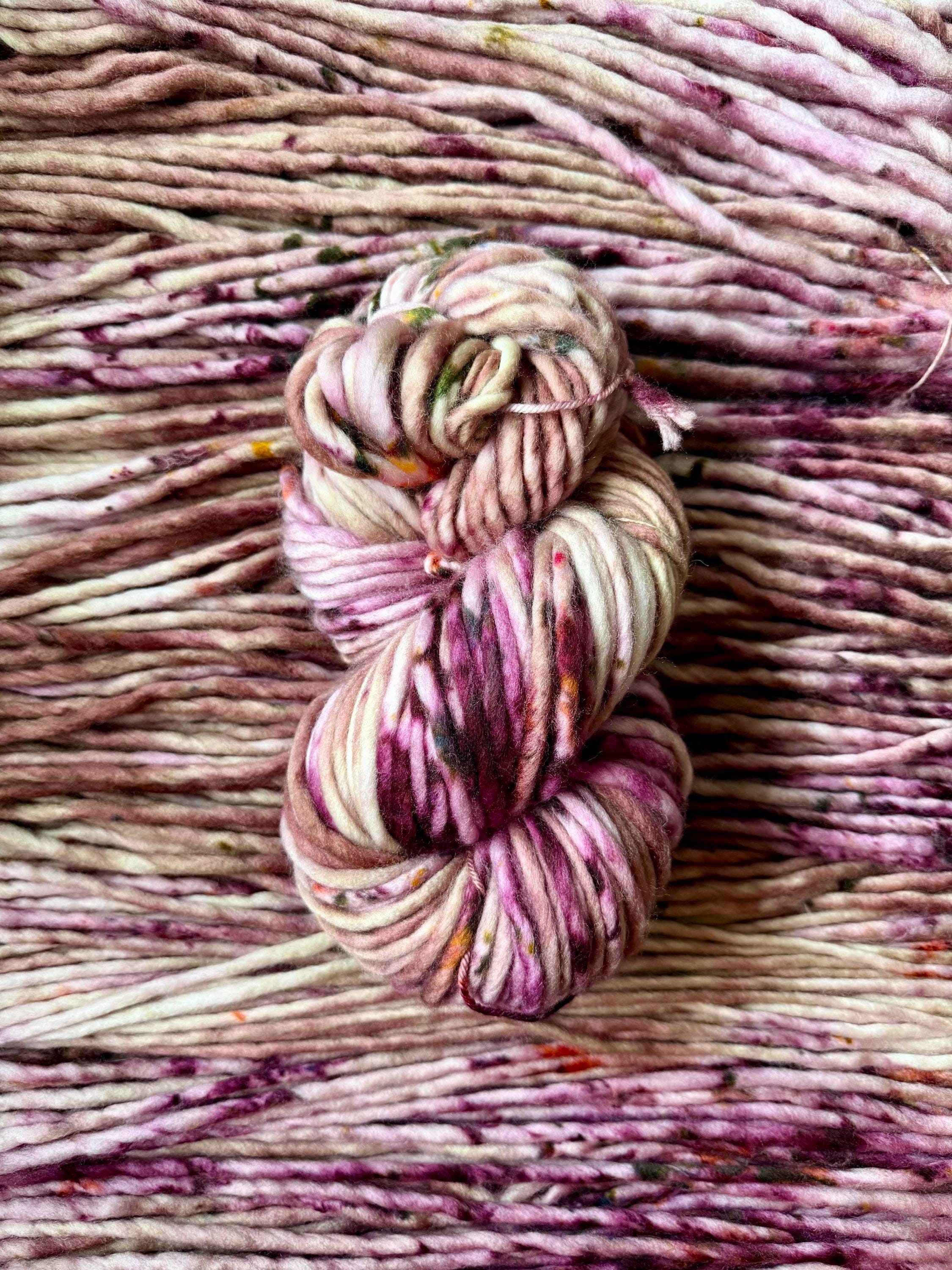 Velvet hand dyed super bulky merino wool, size 6 purple brown natural, speckled, solid, multicolor, indie dye, superwash