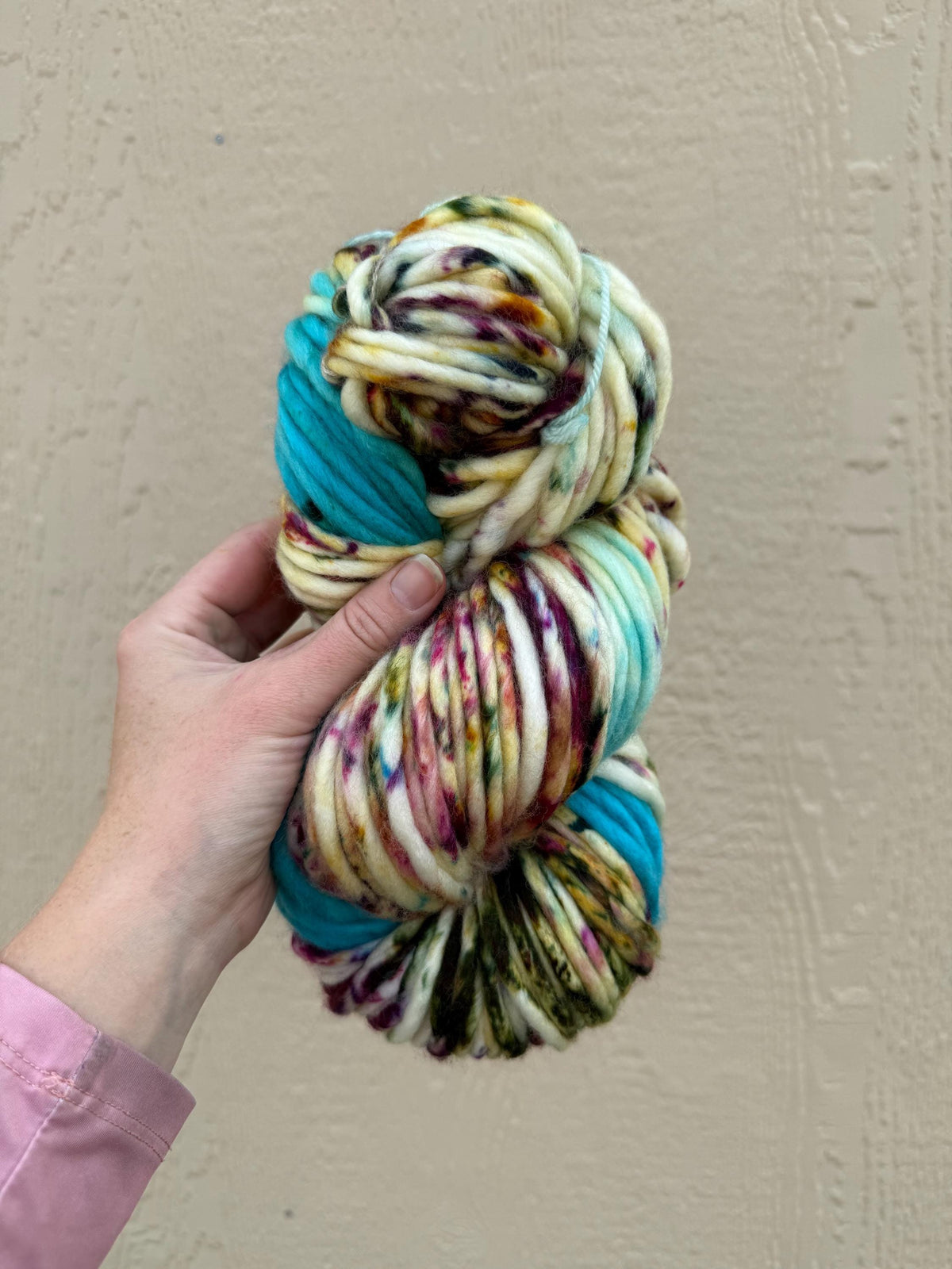 Enchanted spring hand dyed super bulky merino wool, size 6 turquoise gold ,natural, speckled, solid, multicolor, indie dye, superwash