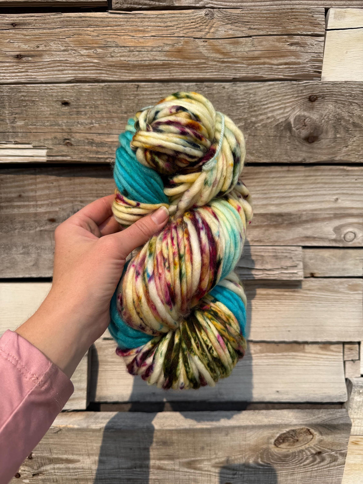 Enchanted spring hand dyed super bulky merino wool, size 6 turquoise gold ,natural, speckled, solid, multicolor, indie dye, superwash