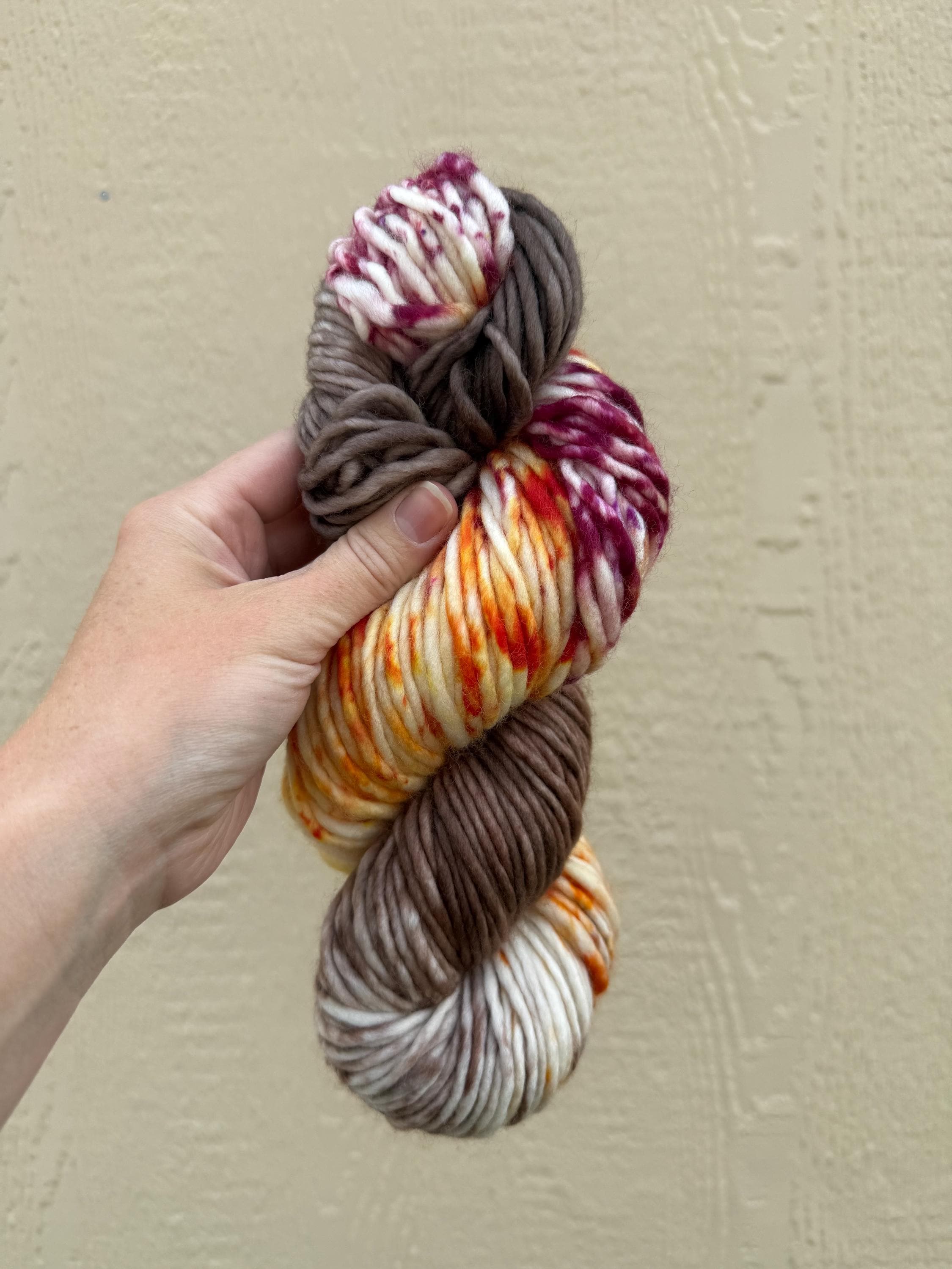 Wild mushroom light bulky hand dyed bulky merino wool yarn