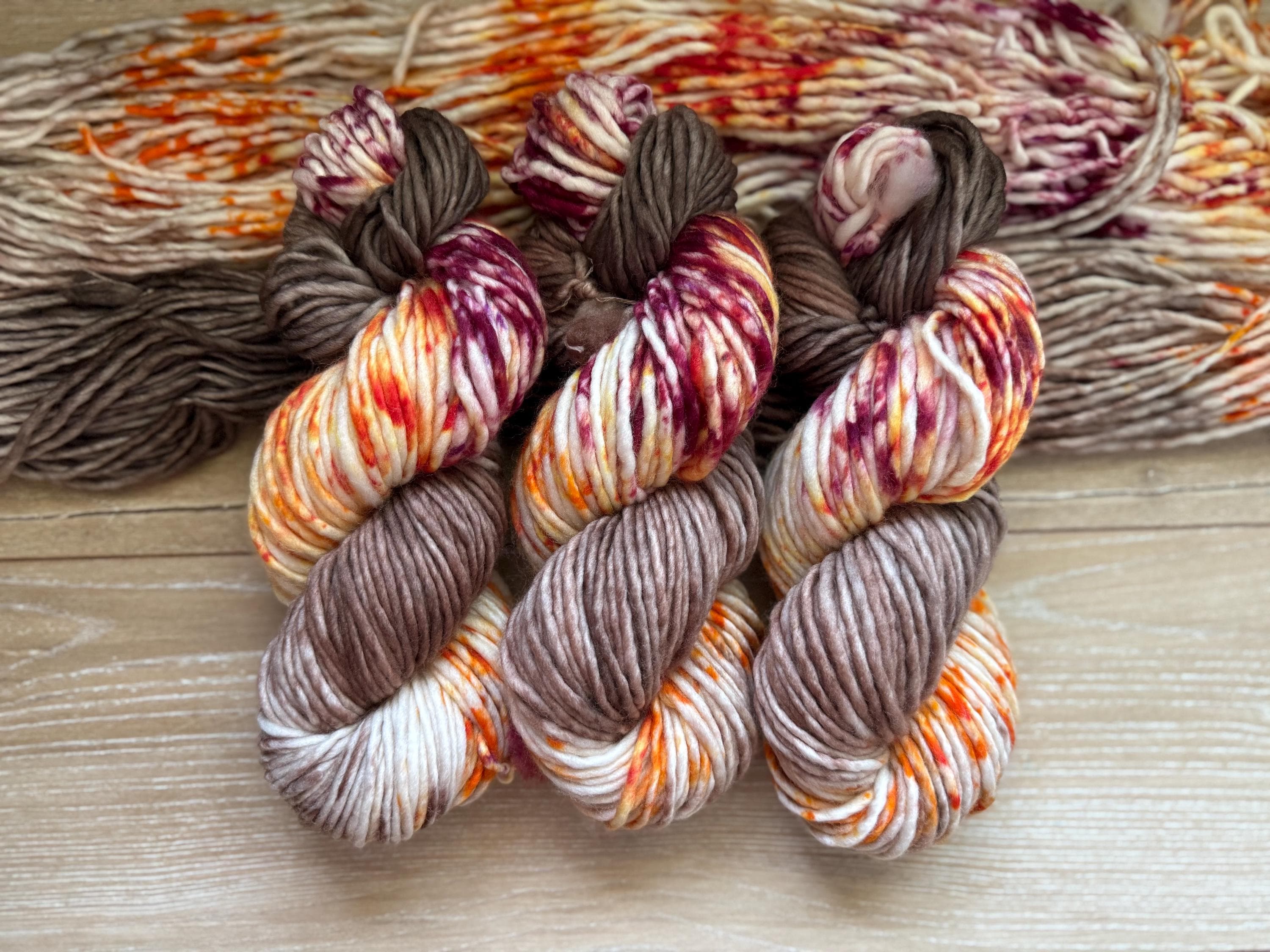 Wild mushroom light bulky hand dyed bulky merino wool yarn