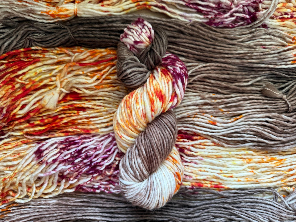 Wild mushroom light bulky hand dyed bulky merino wool yarn