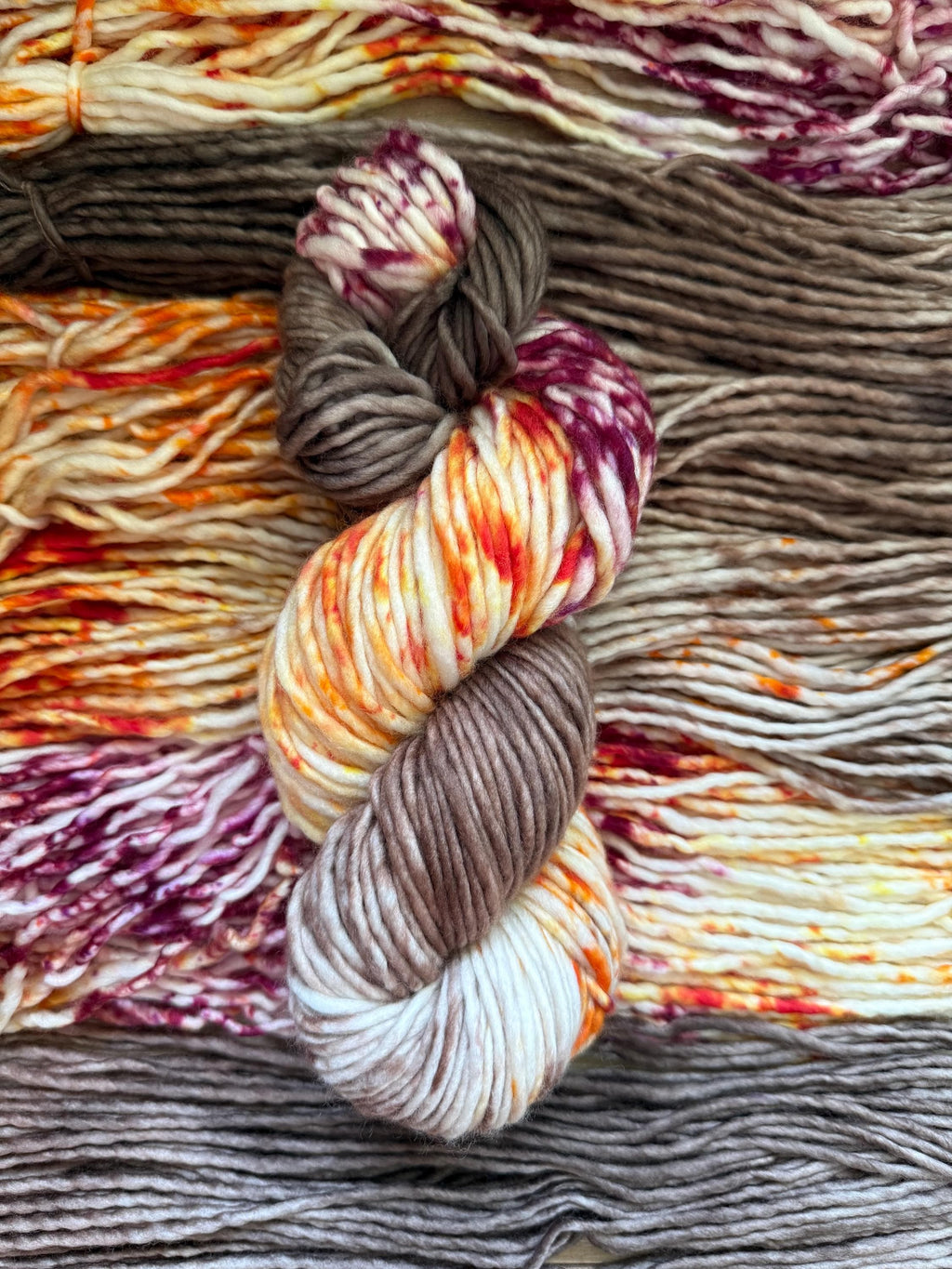 Wild mushroom light bulky hand dyed bulky merino wool yarn
