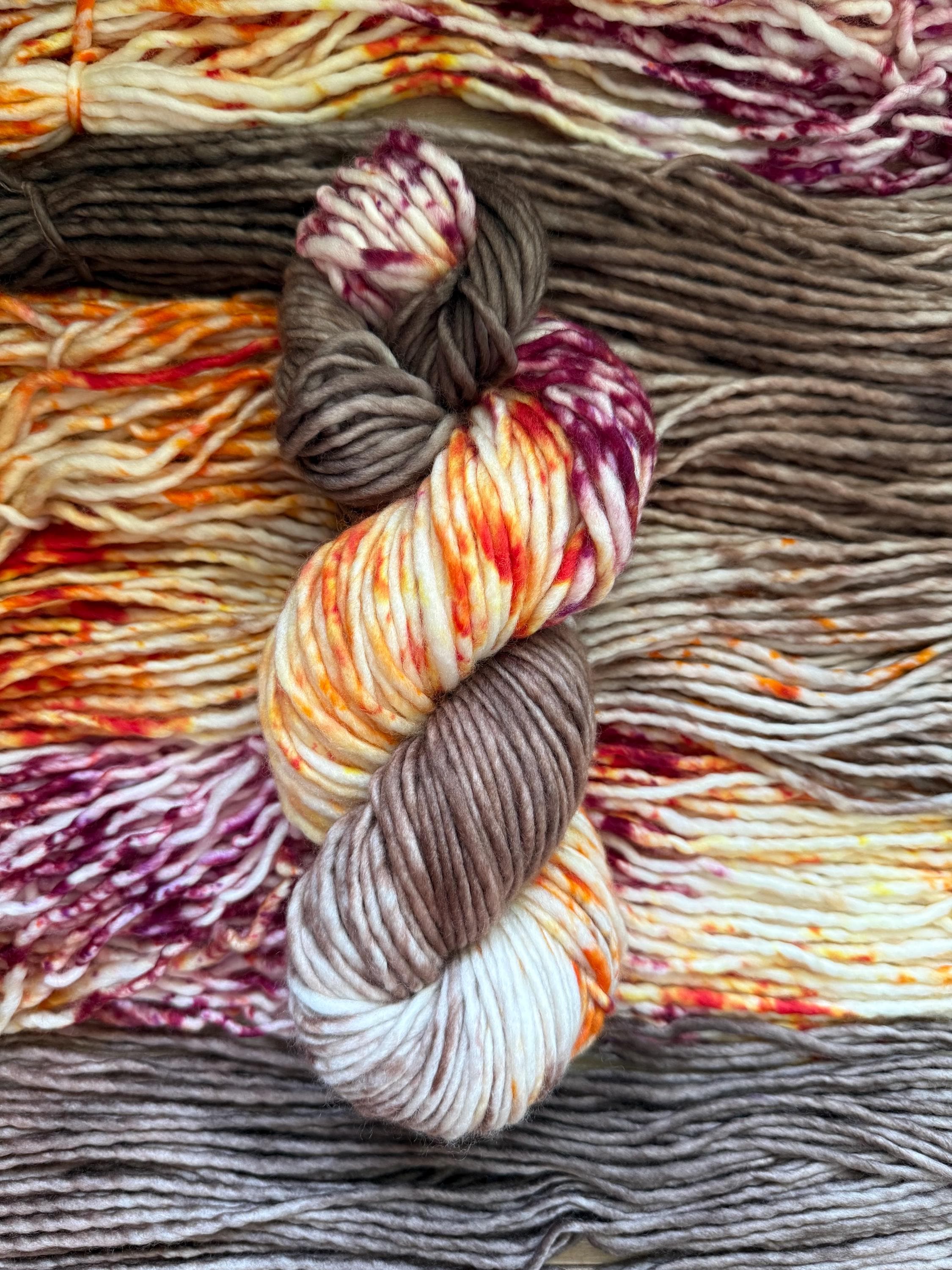 Wild mushroom light bulky hand dyed bulky merino wool yarn