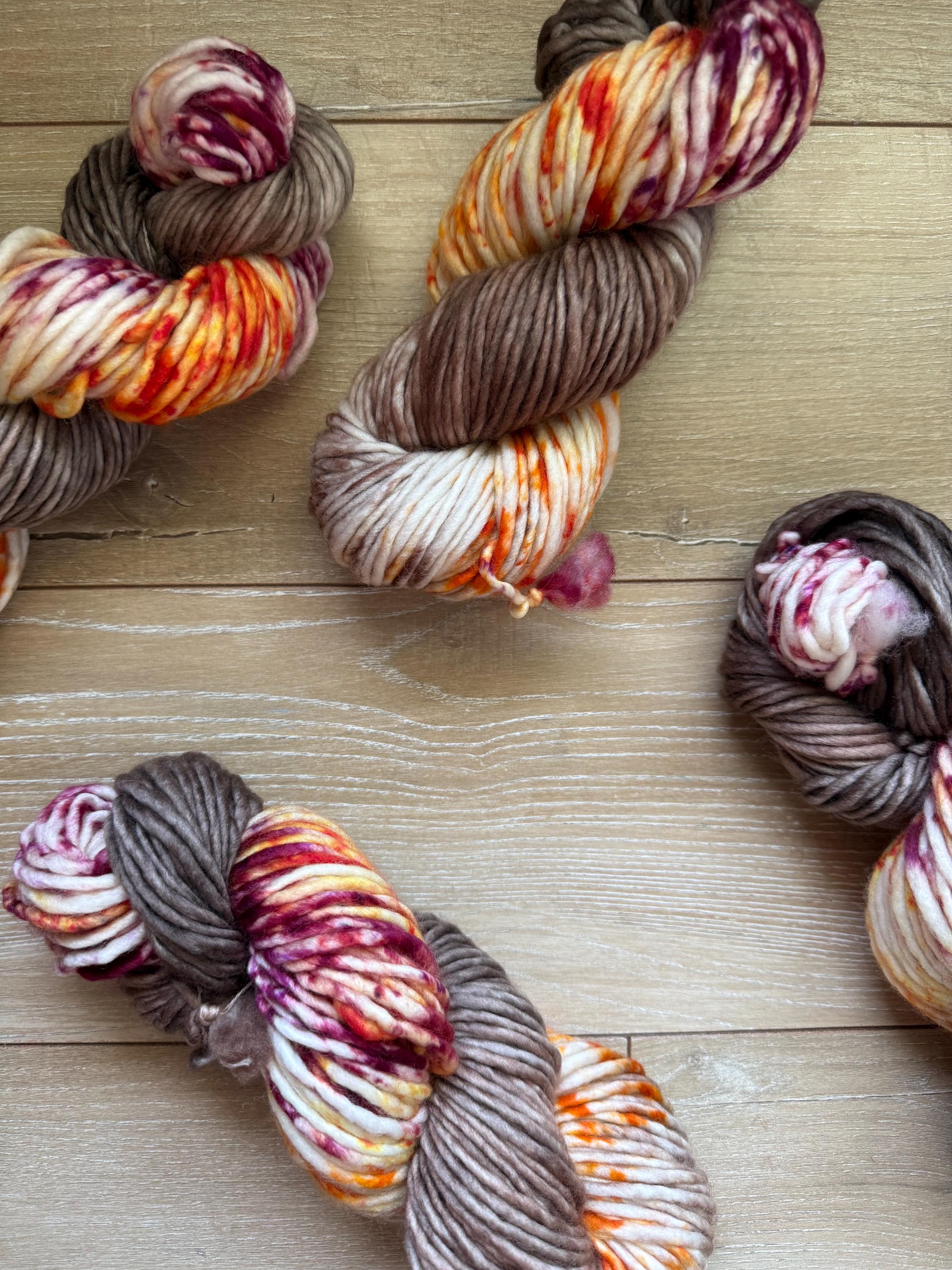 Wild mushroom light bulky hand dyed bulky merino wool yarn