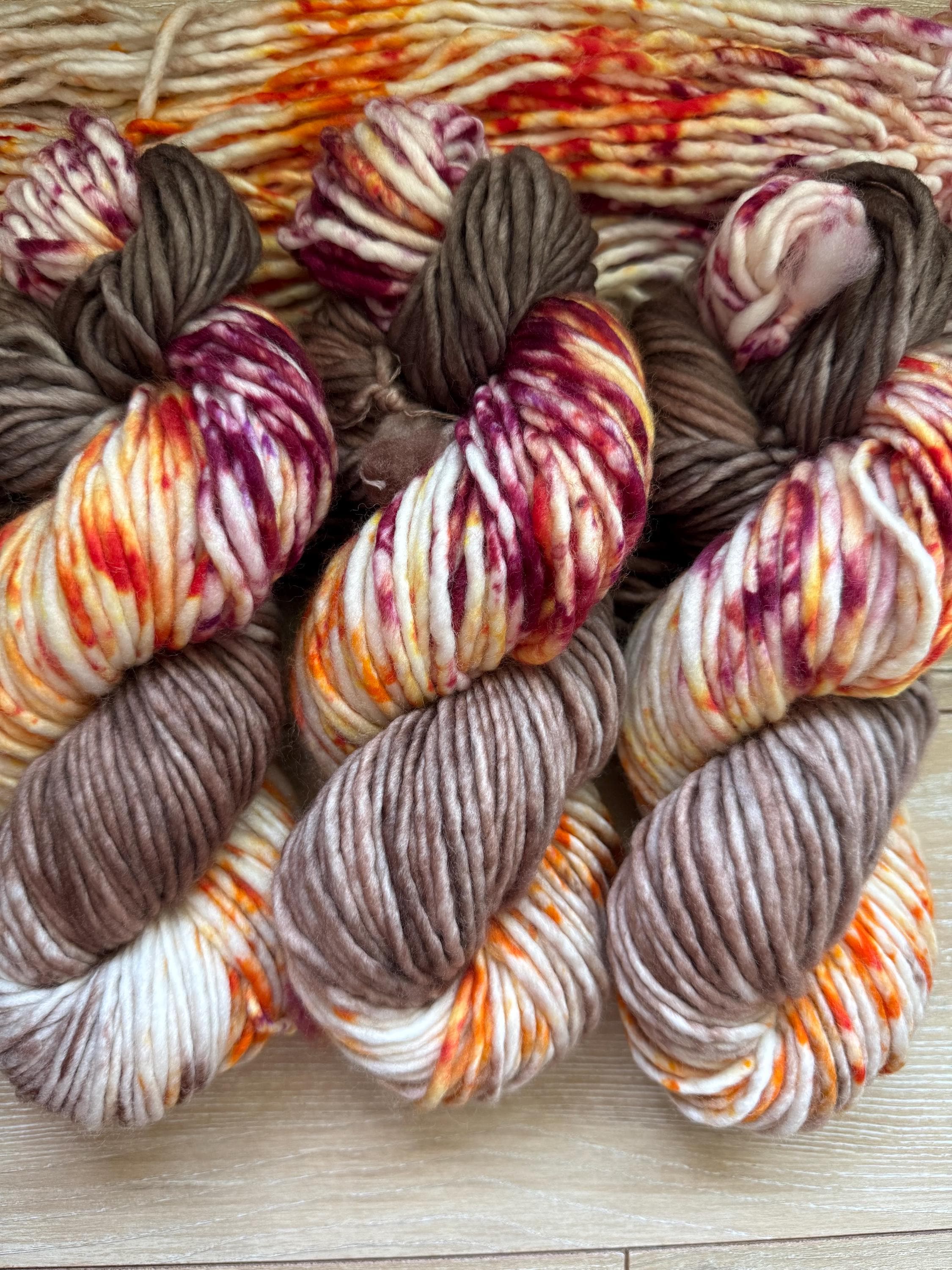Wild mushroom light bulky hand dyed bulky merino wool yarn