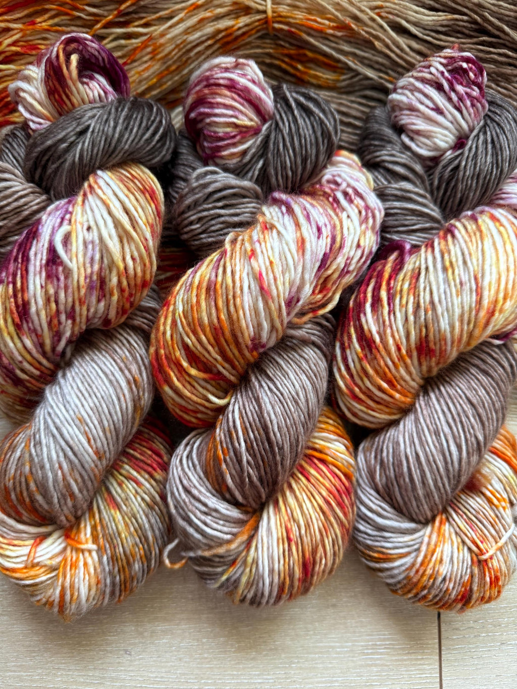 Wild mushroom hand dyed yarn (worsted/aran) merino wool, superwash yarn, brown orange , hank of yarn , for knit crochet