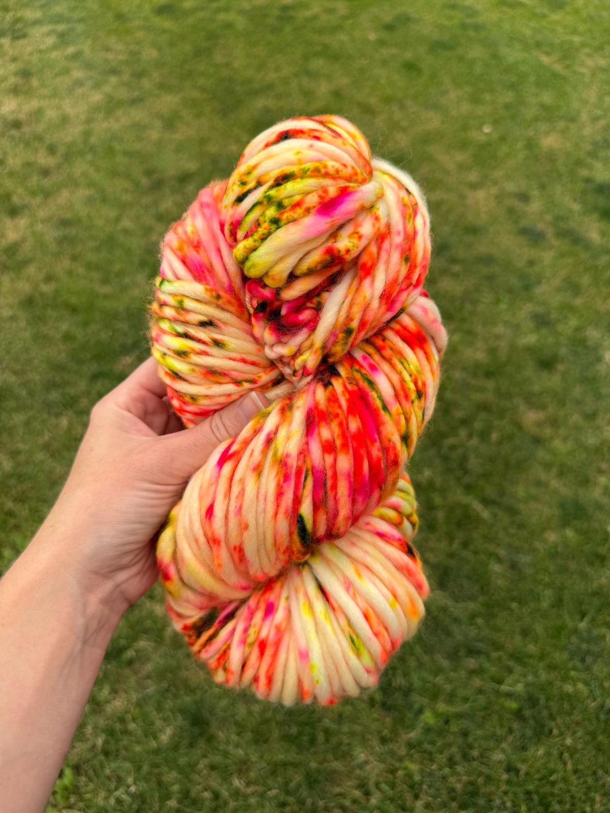 Retro pop hand dyed super bulky merino wool, size 6 pink orange green neon, speckled, solid, multicolor, indie dye, superwash