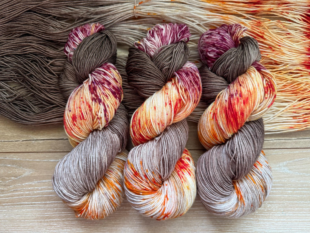Wild mushroom hand dyed Sock/Fingering merino wool nylon blend superwash yarn, hank of yarn , for knit crochet, 4 ply