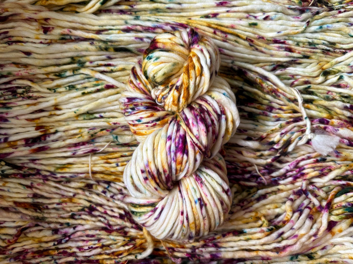 Bramble hand dyed super bulky merino wool, size 6 green gold purple, autumn fall natural, speckled, solid, multicolor, indie dye, superwash